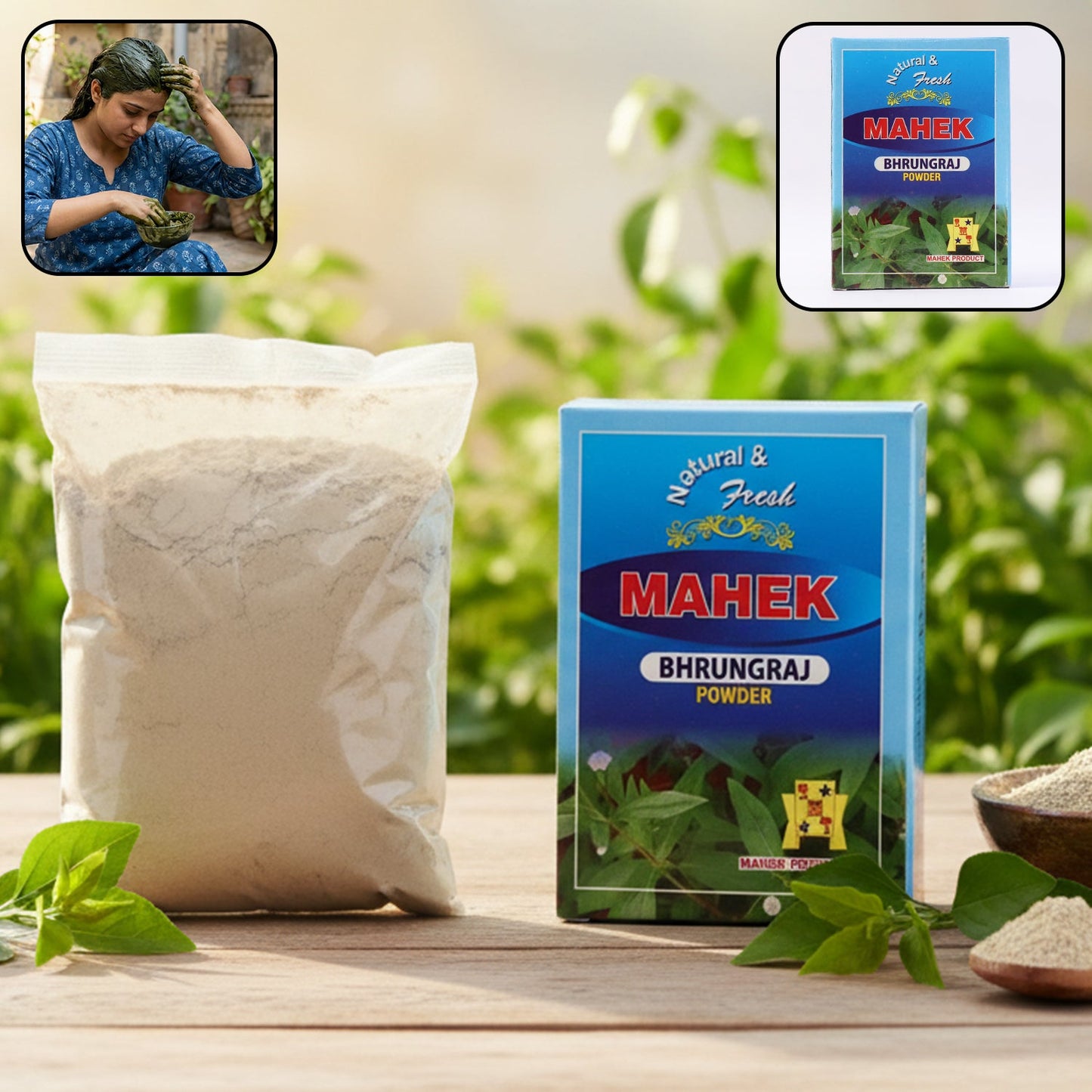Bhringraj Powder in natural herbal hair care packaging
