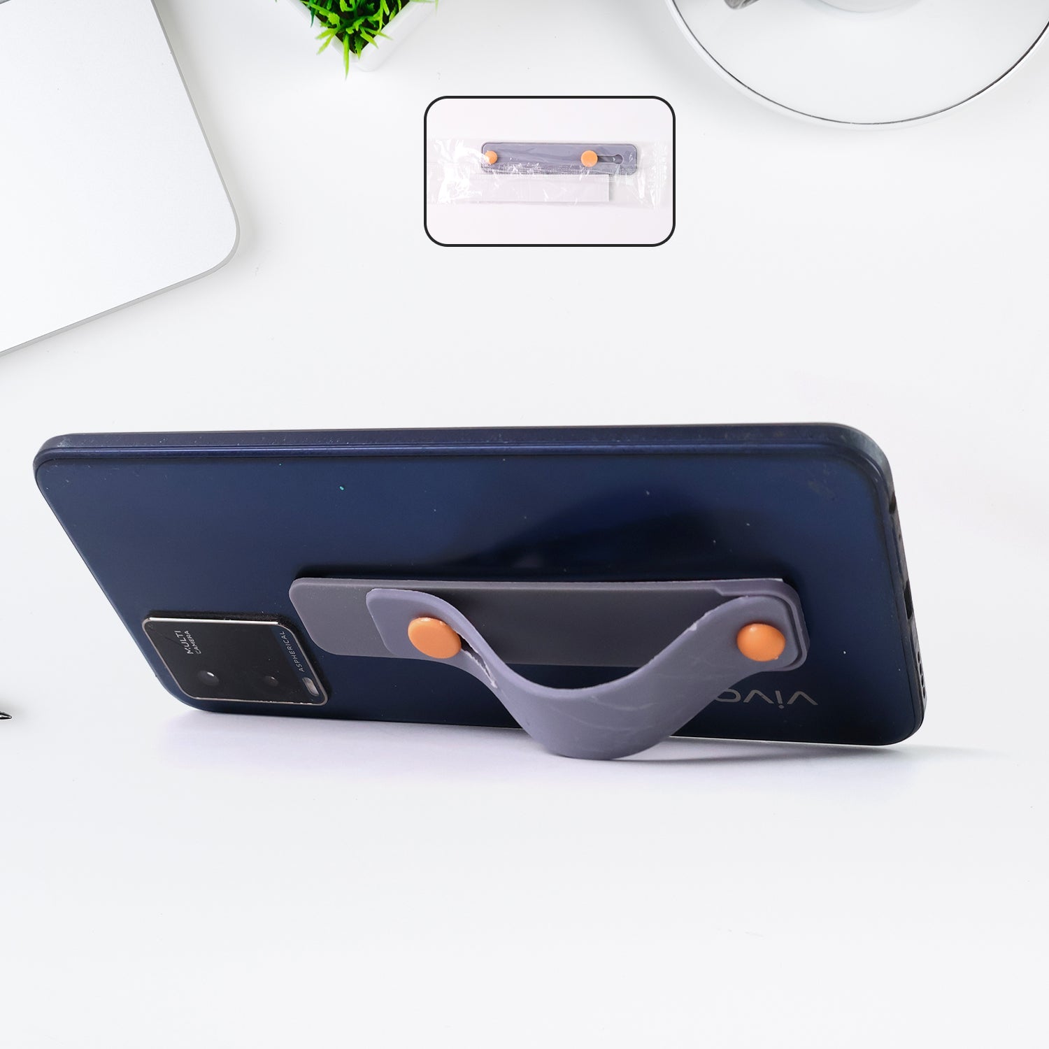 Dark grey silicone phone loop finger holder for secure grip