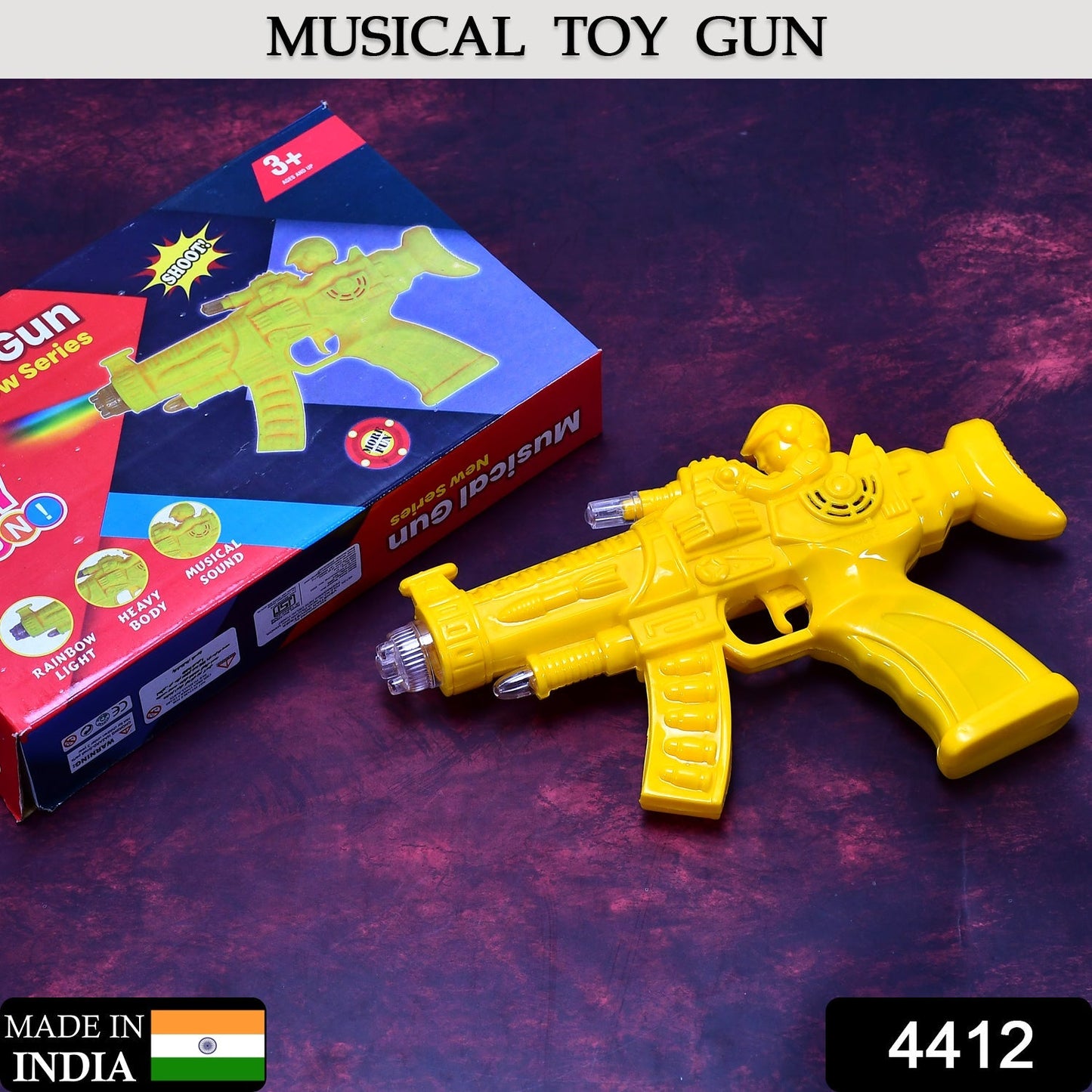 Child holding a Musical Transparent Toy Gun with a clear design and active rainbow lights.