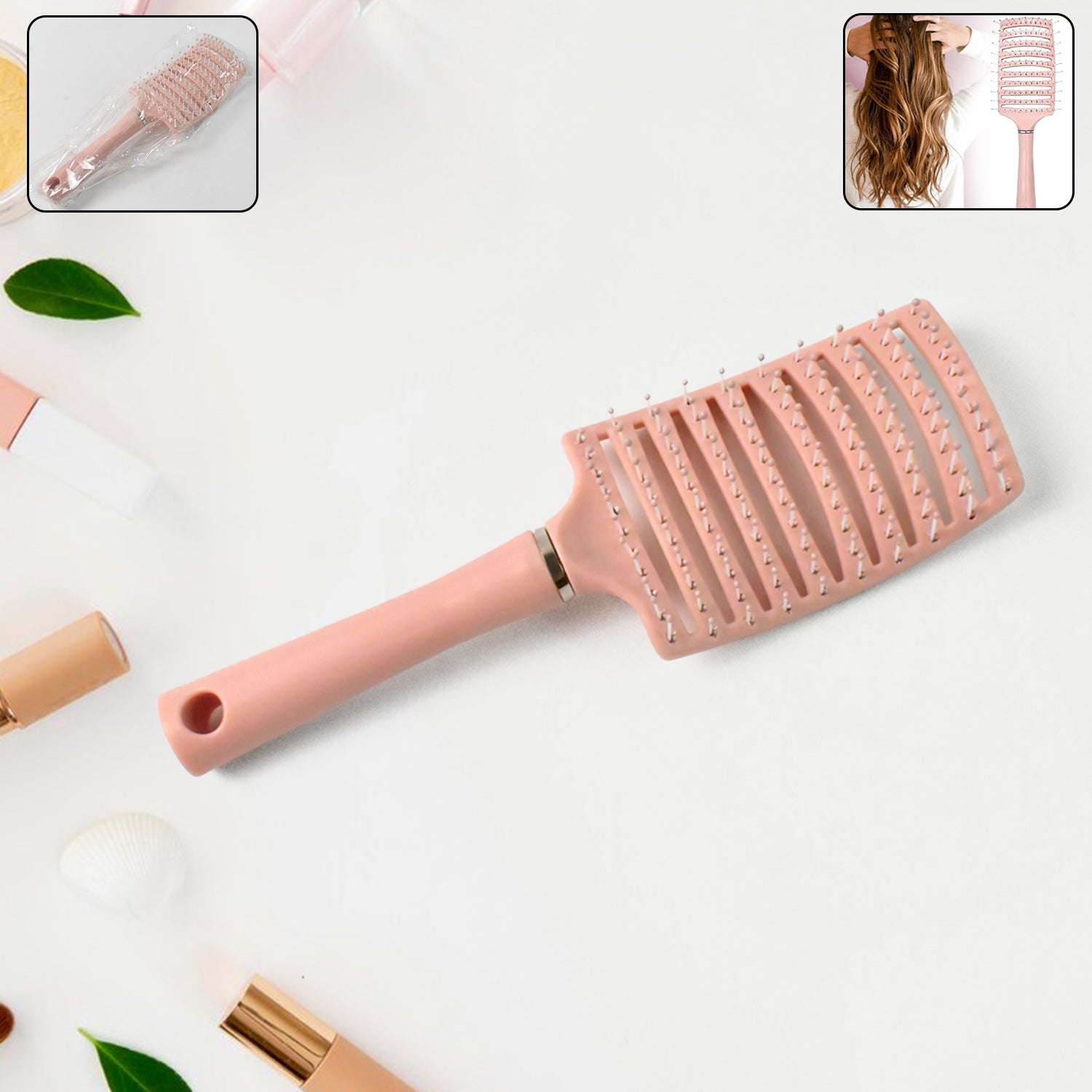 Ergonomic 24cm massage hair comb front view showing bristles for scalp massage
