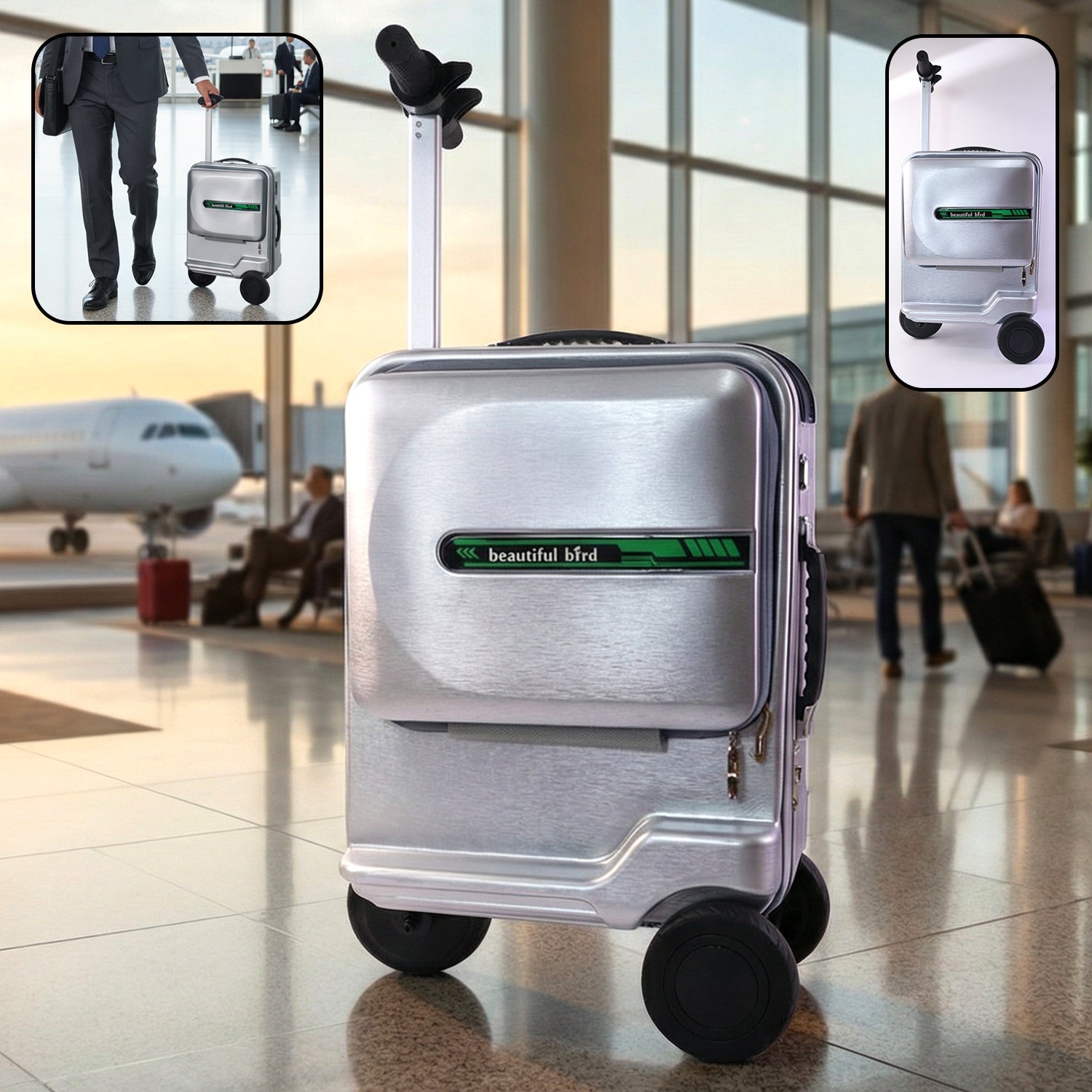 Ride-On Scooter Travel Trolley Bag with hard shell and smooth wheels