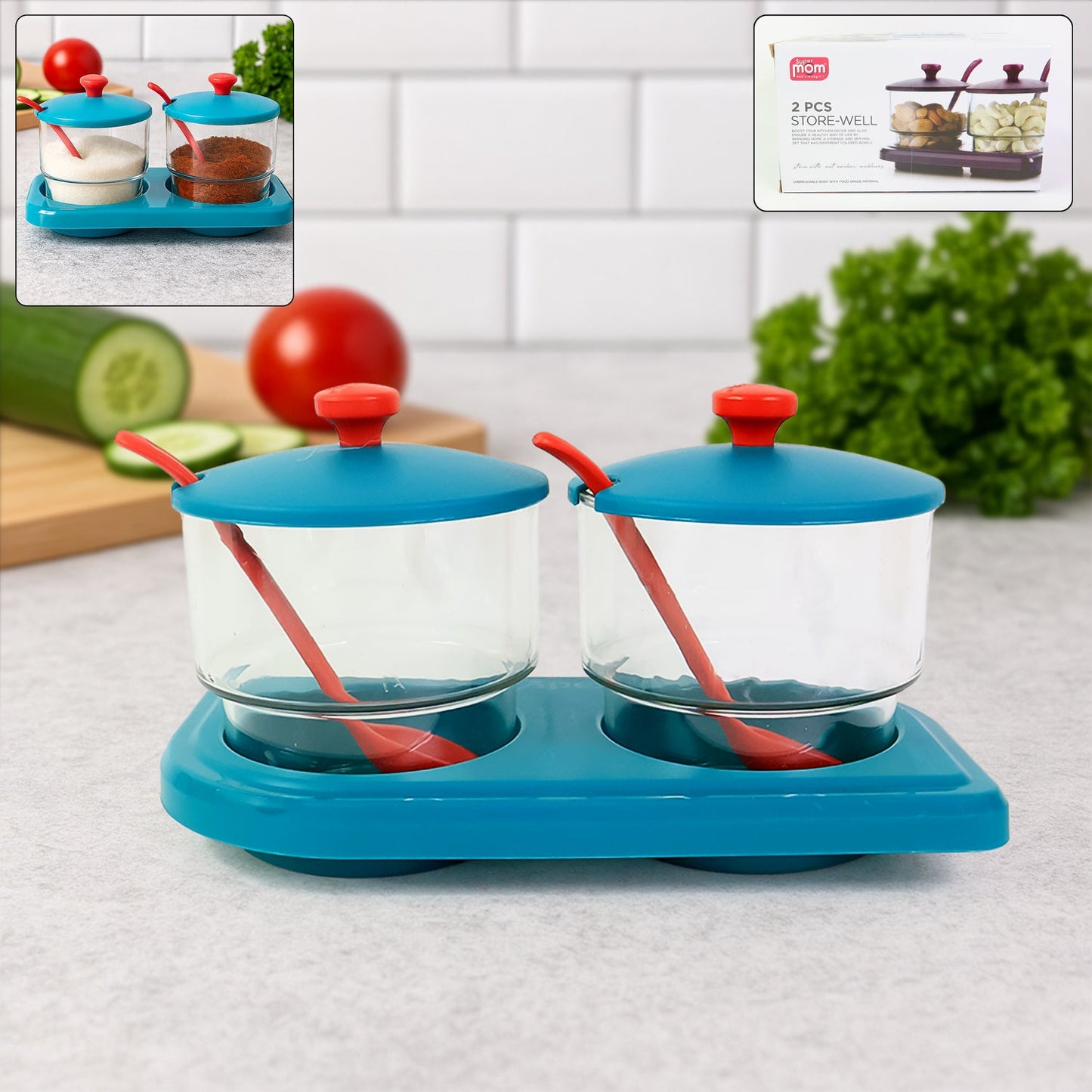 Multipurpose spice container set with tray for kitchen storage