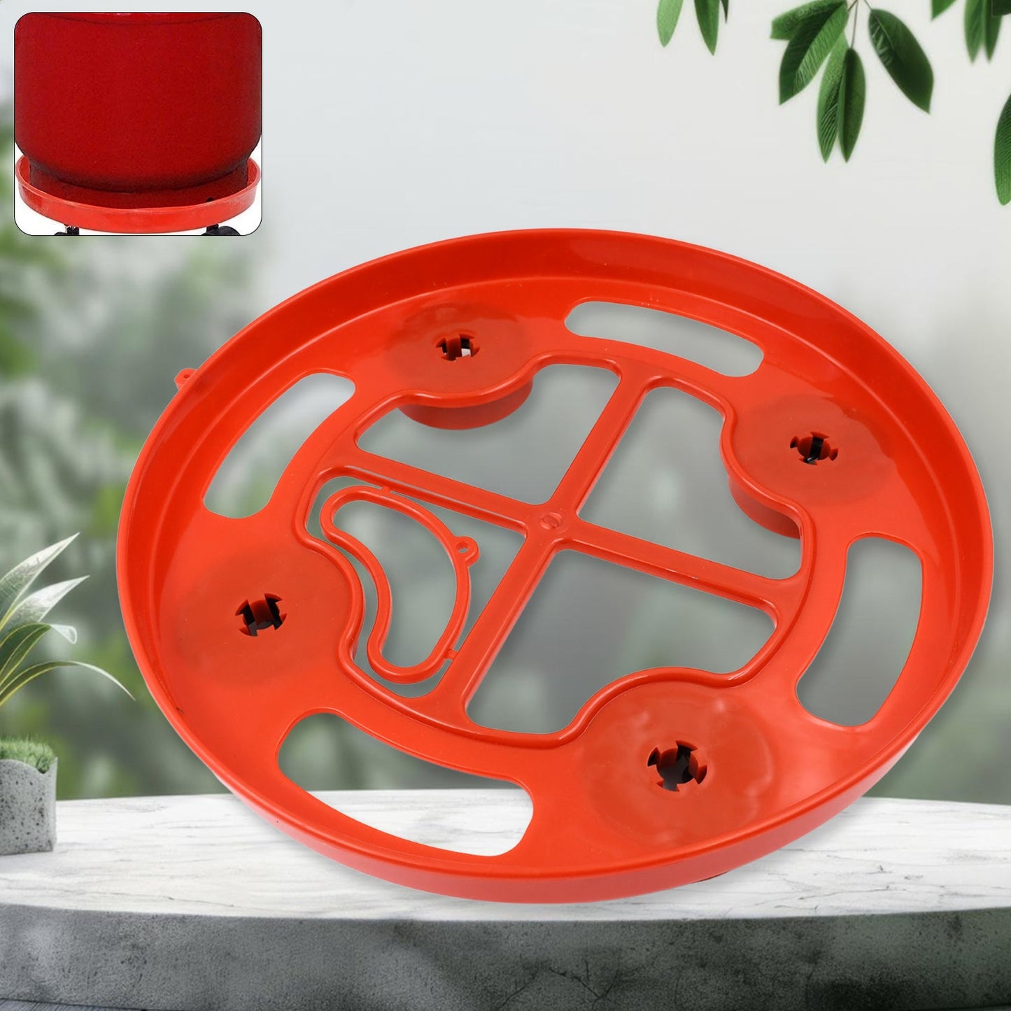 Top view of gas cylinder trolley showing sturdy plastic platform