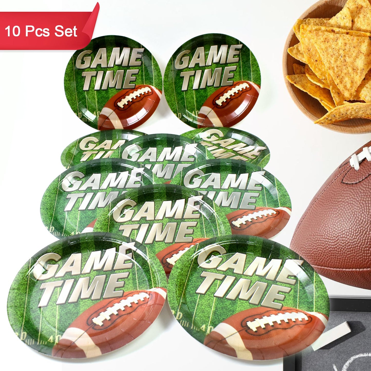 Detailed view of the durable surface and vibrant print on a round disposable paper plate.