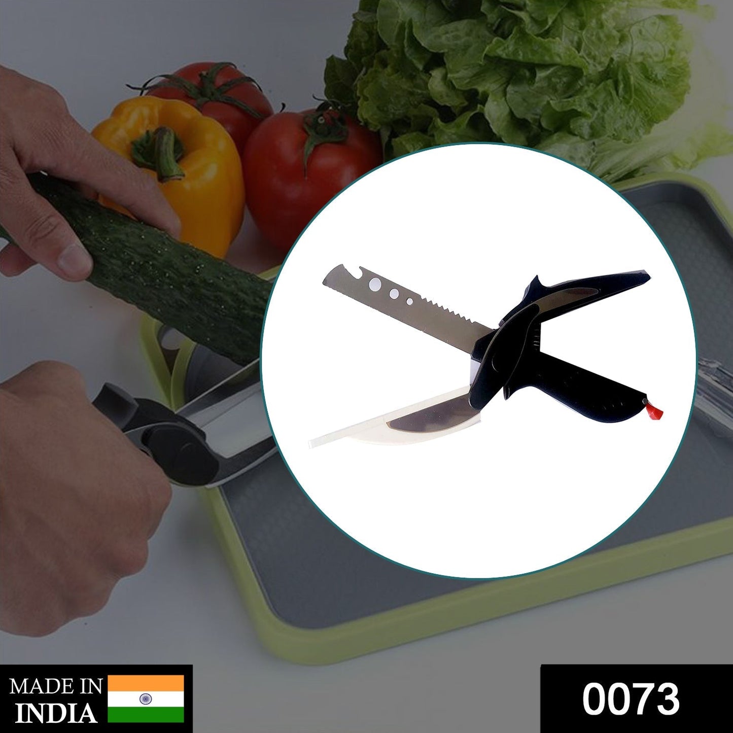 Multi-functional clever cutter open, showing the sharp stainless steel blade.