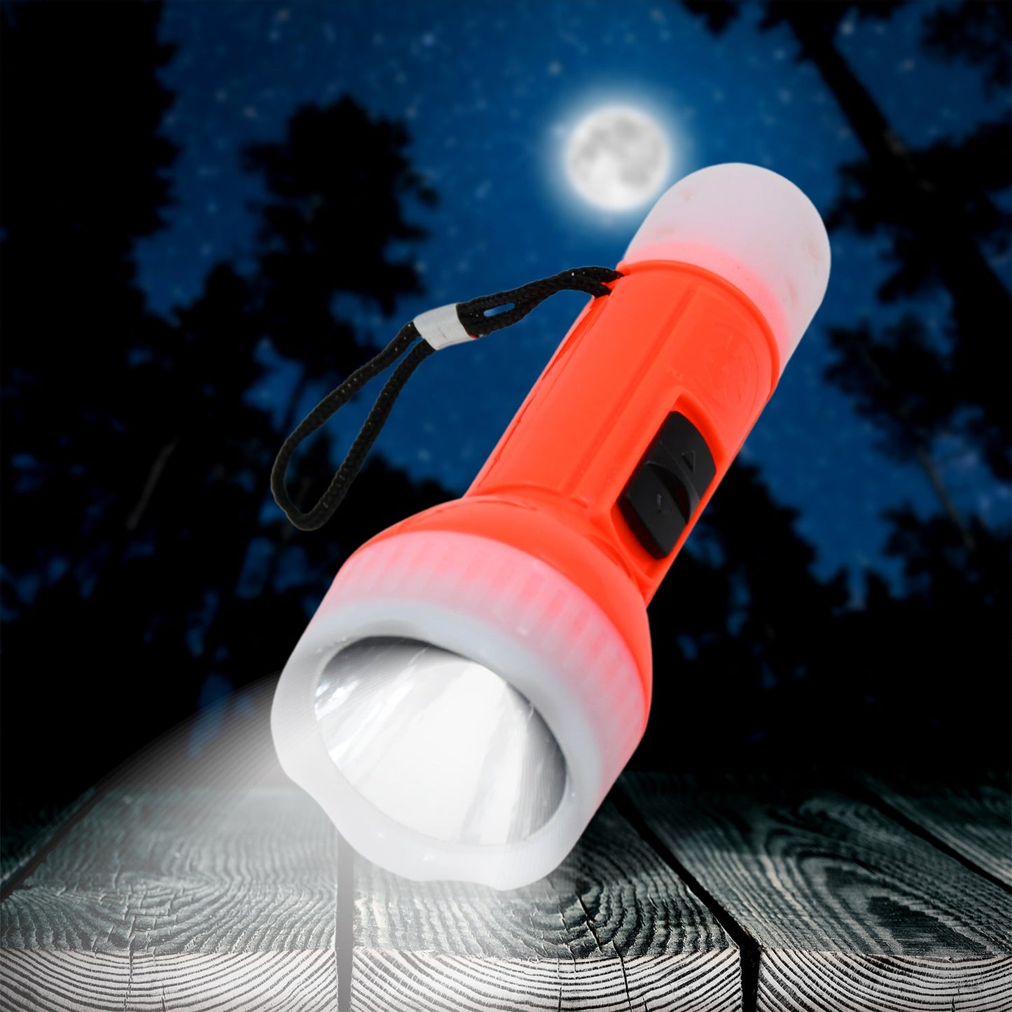A bright red Kids Torchlight with dual beams, perfect for small hands.