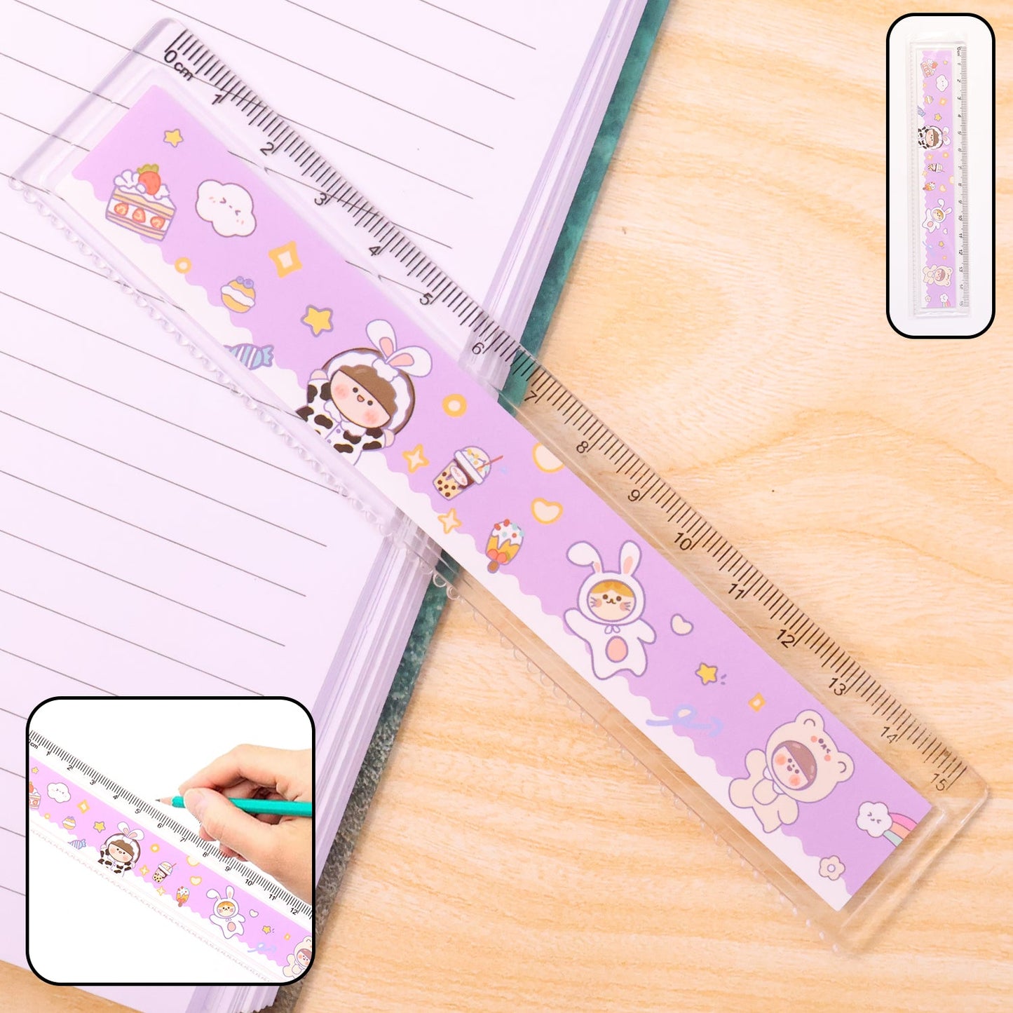 Kids plastic ruler with colorful cartoon design for school use