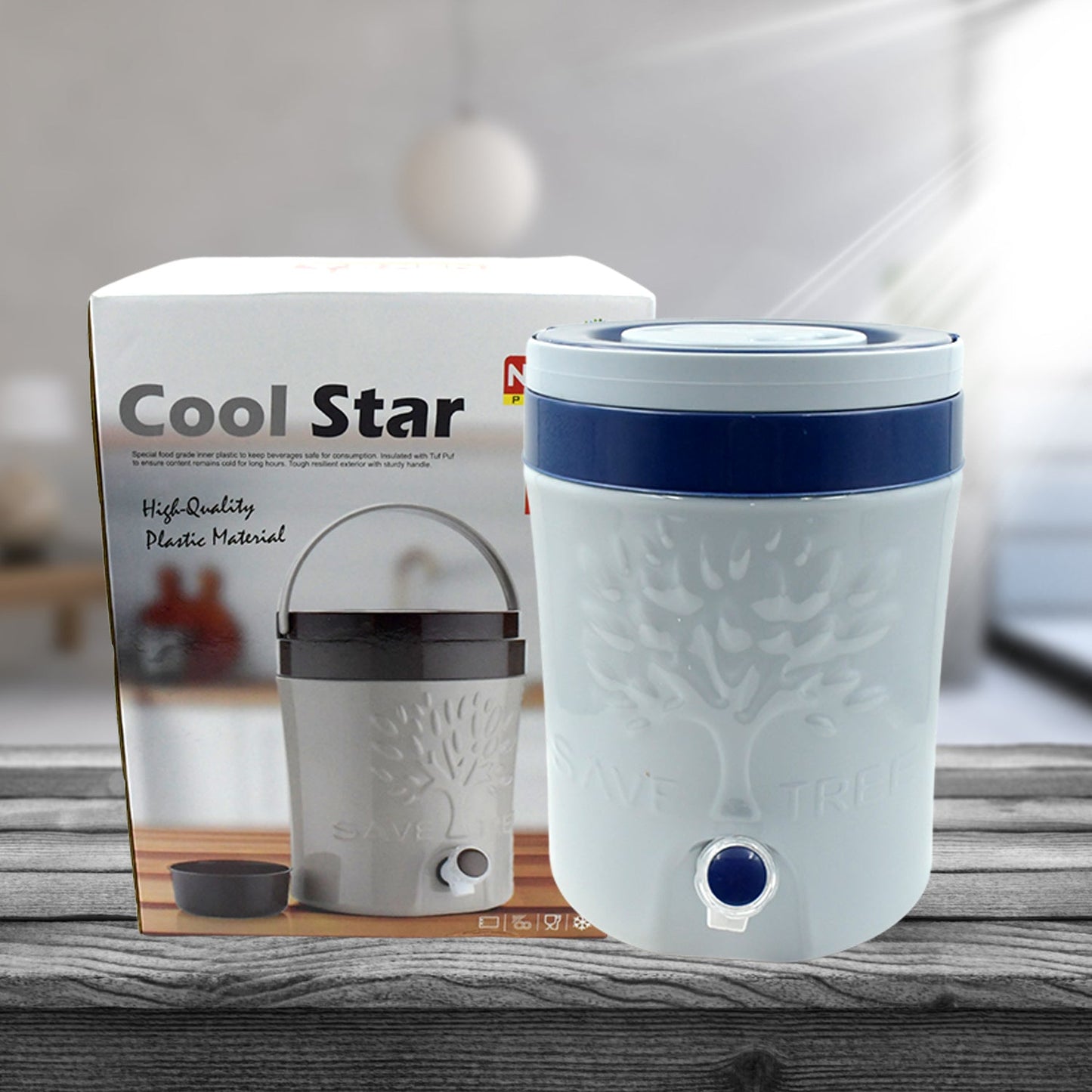 Front view of the 5000ml insulated water jug with an easy-flow tap for convenience.