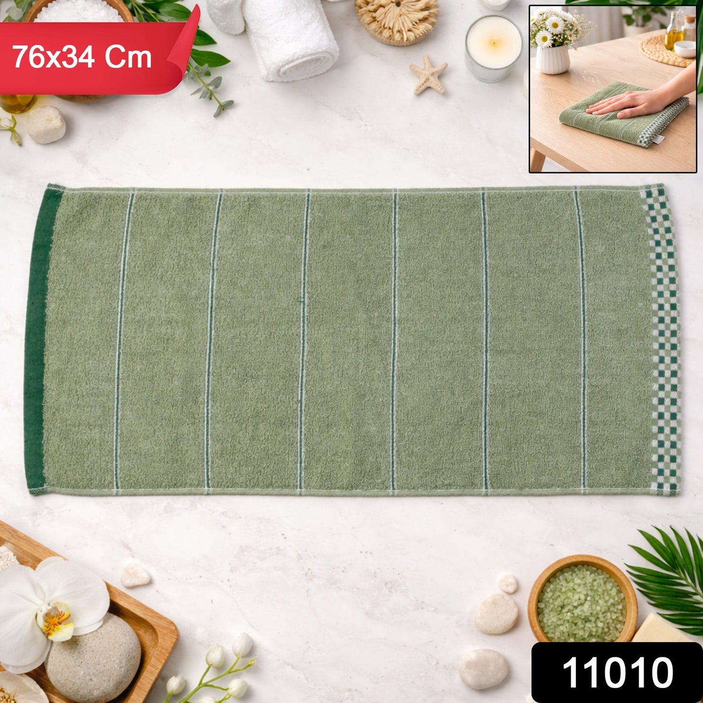 Soft cotton bath towel neatly folded for daily use and travel