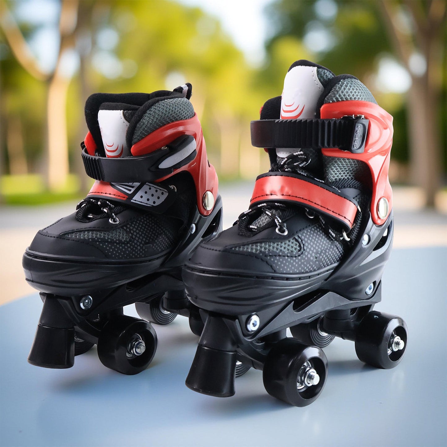 Adjustable quad roller skates with PU wheels and safety buckle for kids