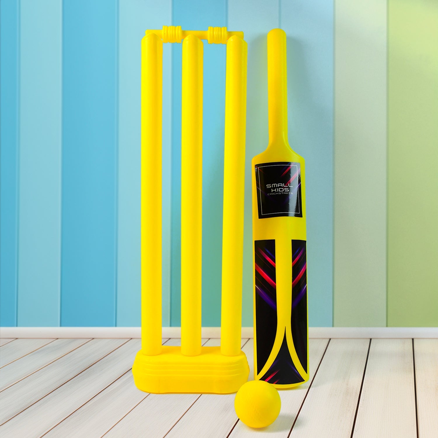 Aditi Kids Cricket Kit with bat, ball, and stumps, ready for play.