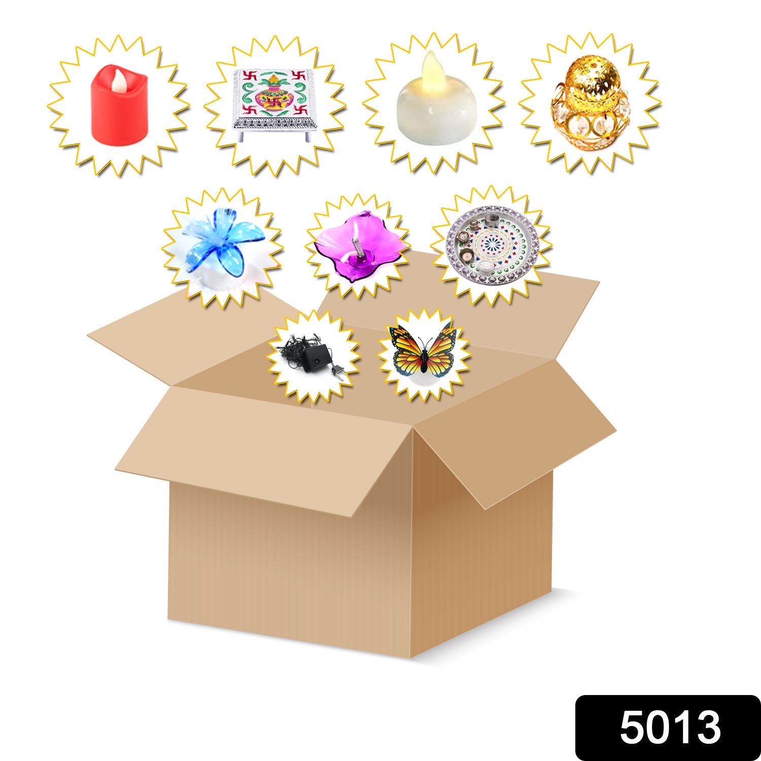 Assorted small items, including candles and decor, neatly arranged in a business startup kit.