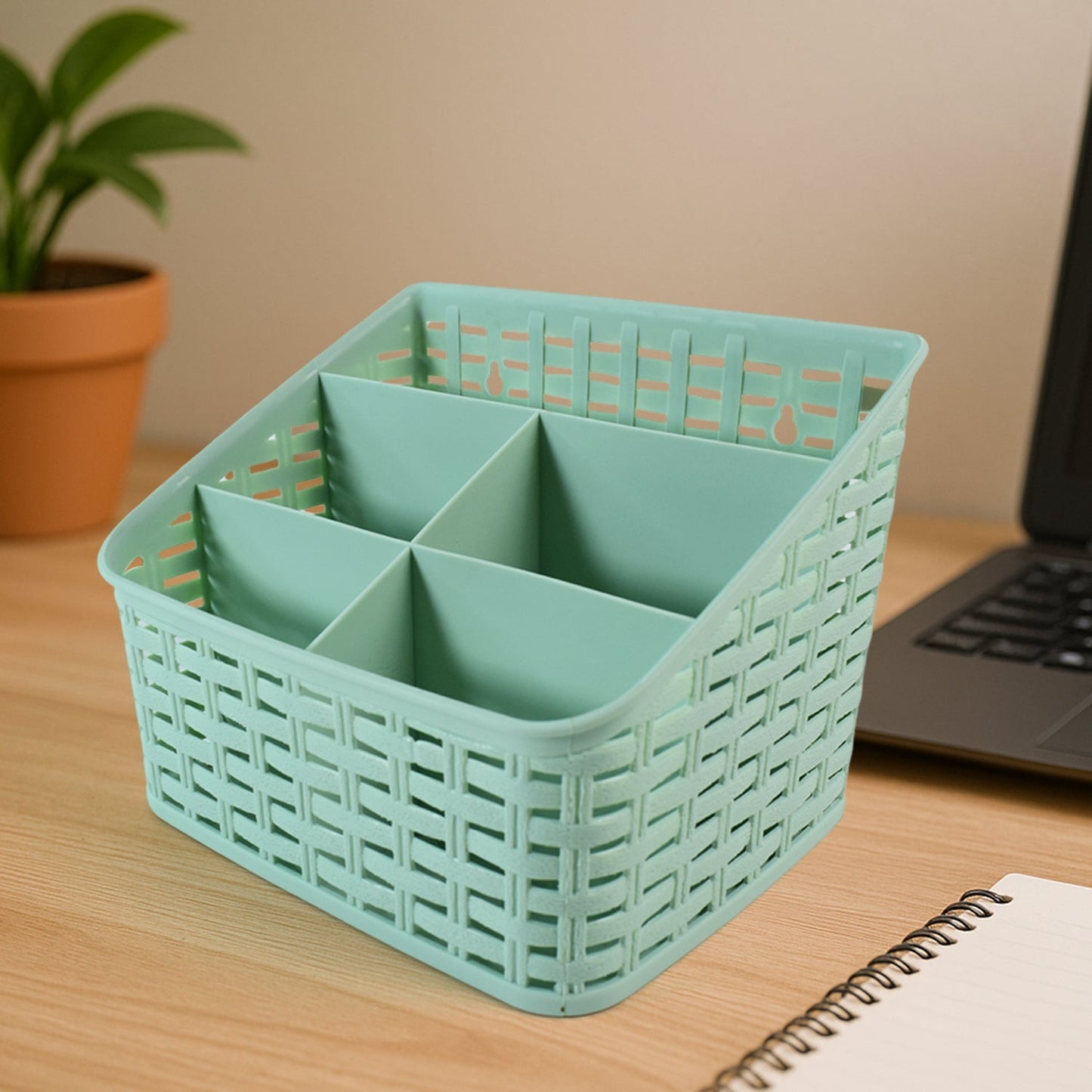 Side profile of durable multipurpose organizer with woven style