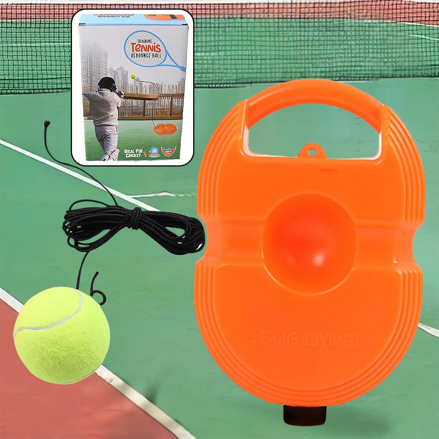 Packaging of the FitFuzion Tennis Rebound Trainer kit.