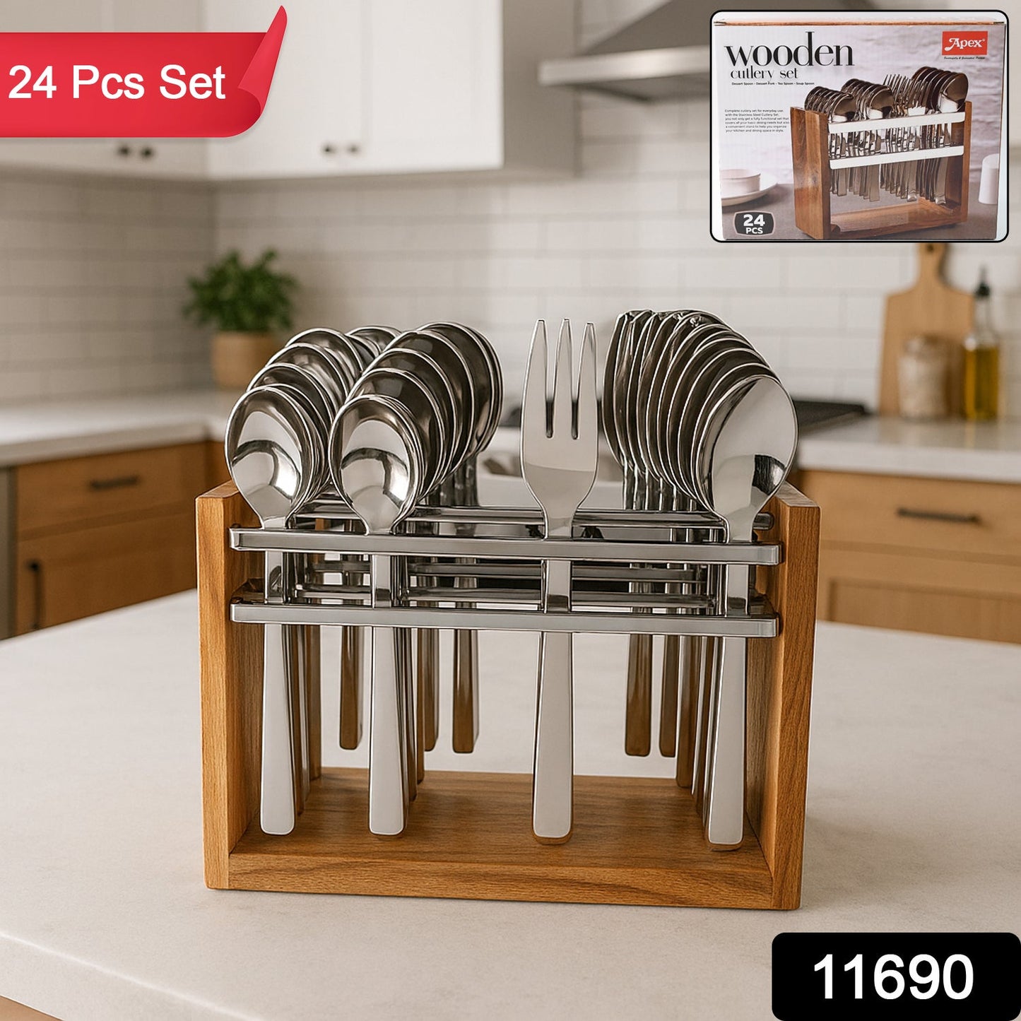 Sleek stainless steel dessert spoons and forks from cutlery set