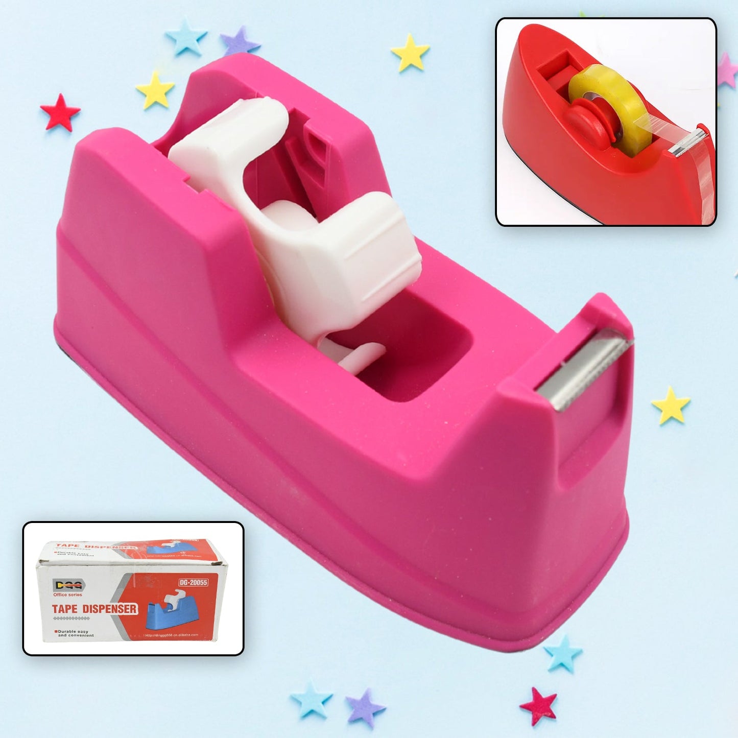 Ergonomic plastic tape dispenser ready for packaging tasks.