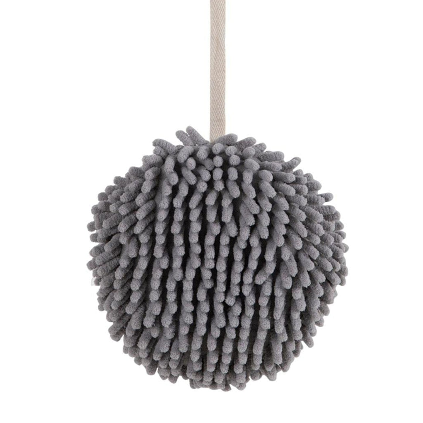Plush hanging hand towel with convenient loop for easy placement.