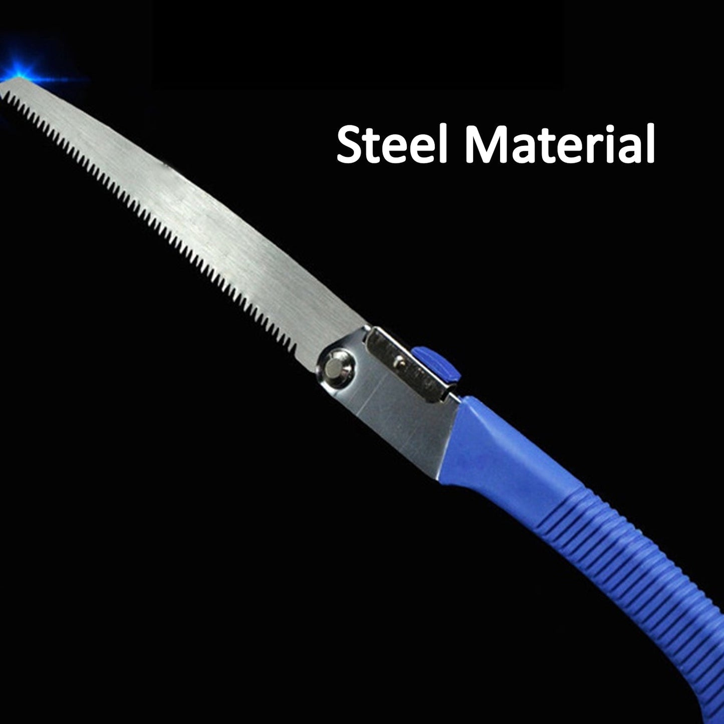 Close-up of the compact design of the FitFuzion folding gardening saw.