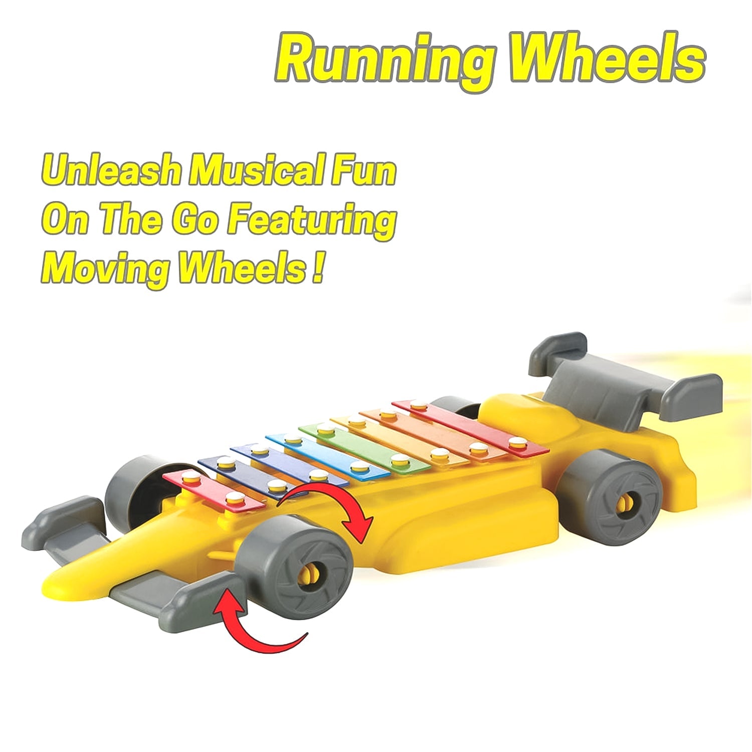 Side view of the durable plastic Kids Musical Car Xylophone toy, highlighting its smooth edges.