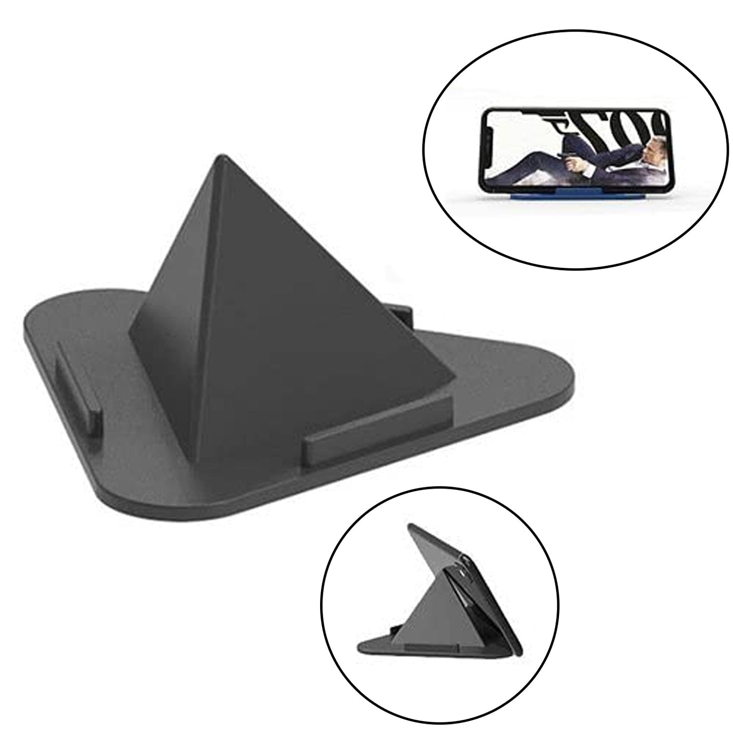 Black Pyramid Mobile Stand on white background showing sleek design