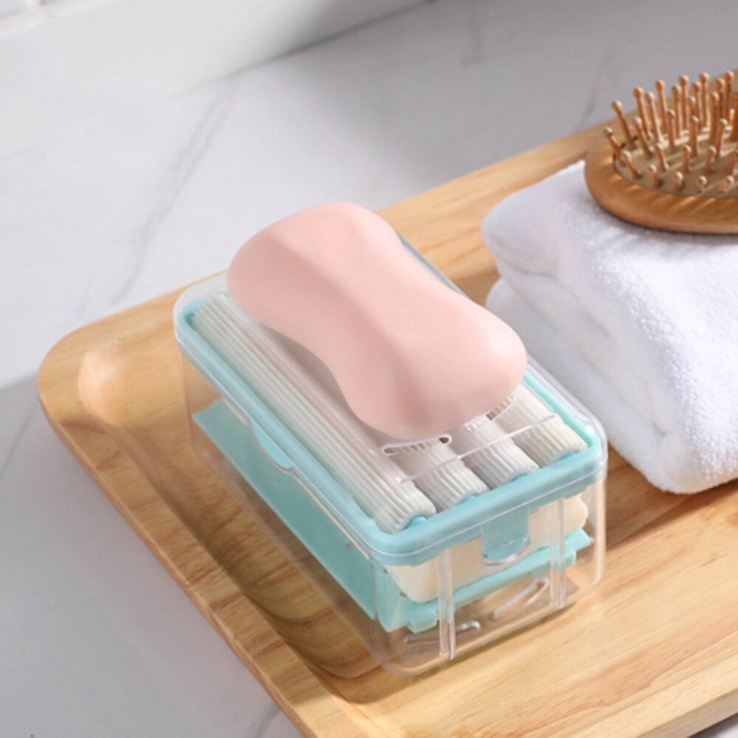 2-in-1 Soap Dispenser with Roller for easy lathering and storage.