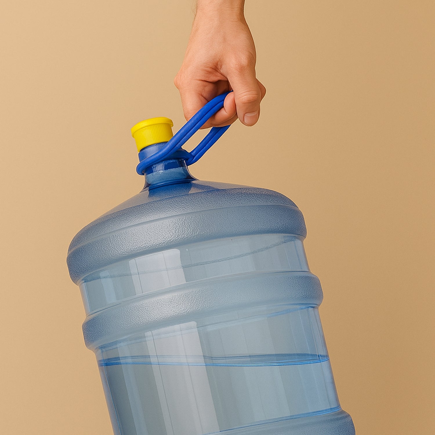 Blue plastic barrel handle designed for 20L water bottle cans