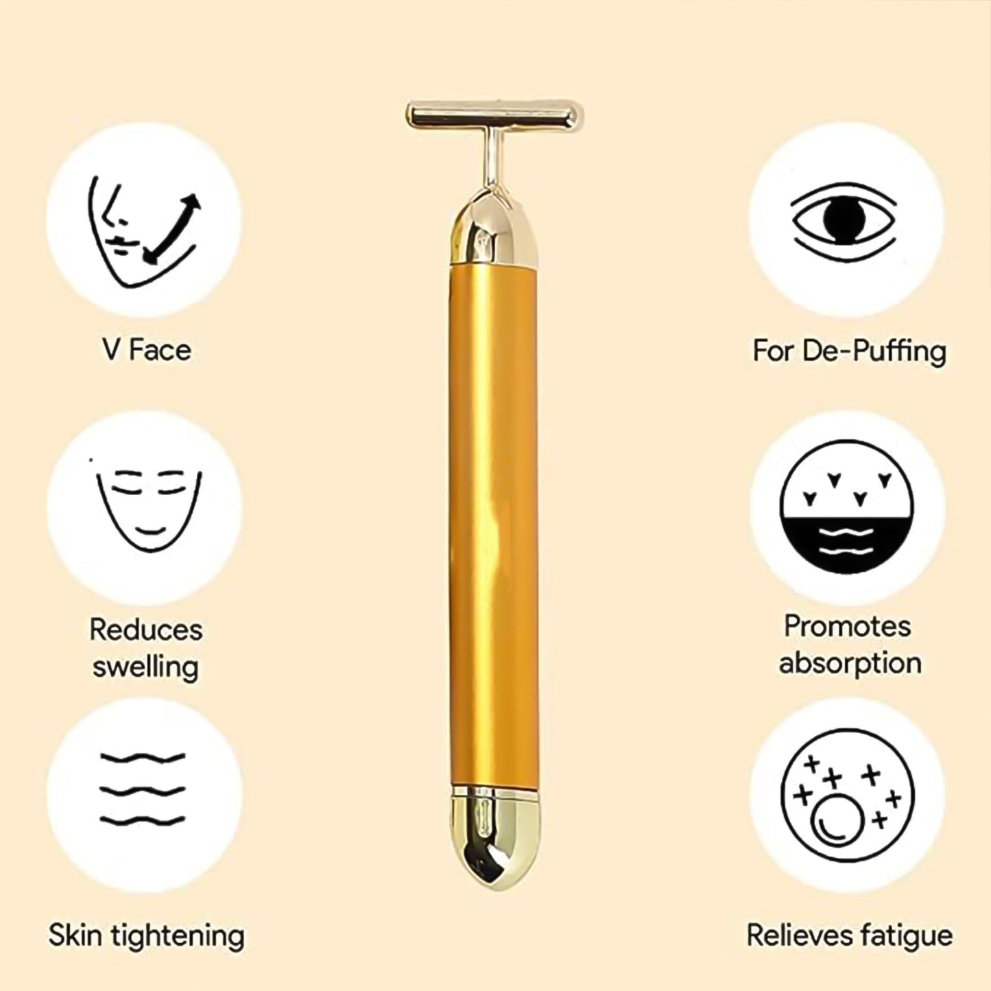 Luxury gold vibrating face roller for daily skincare.