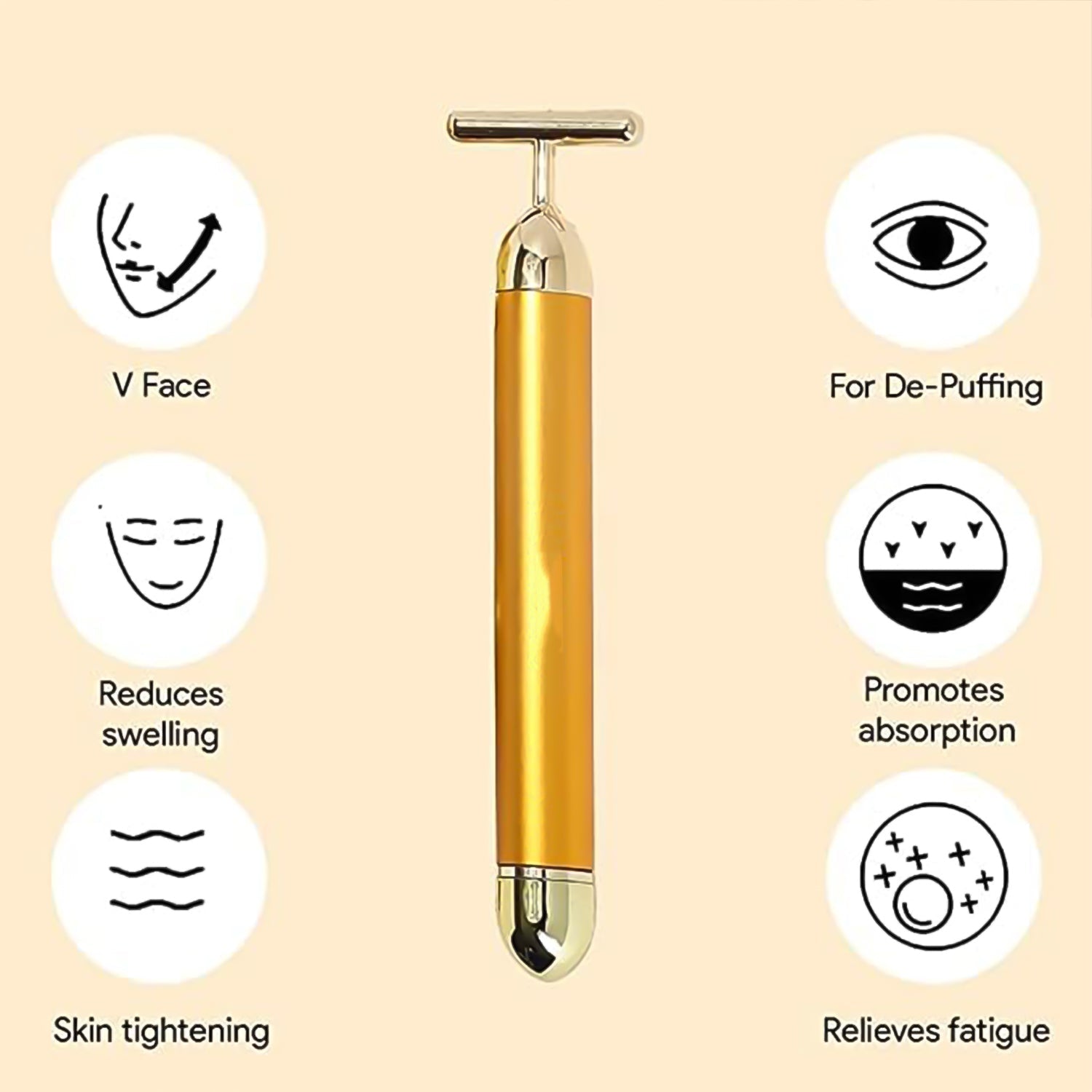 Luxury gold vibrating face roller for daily skincare.