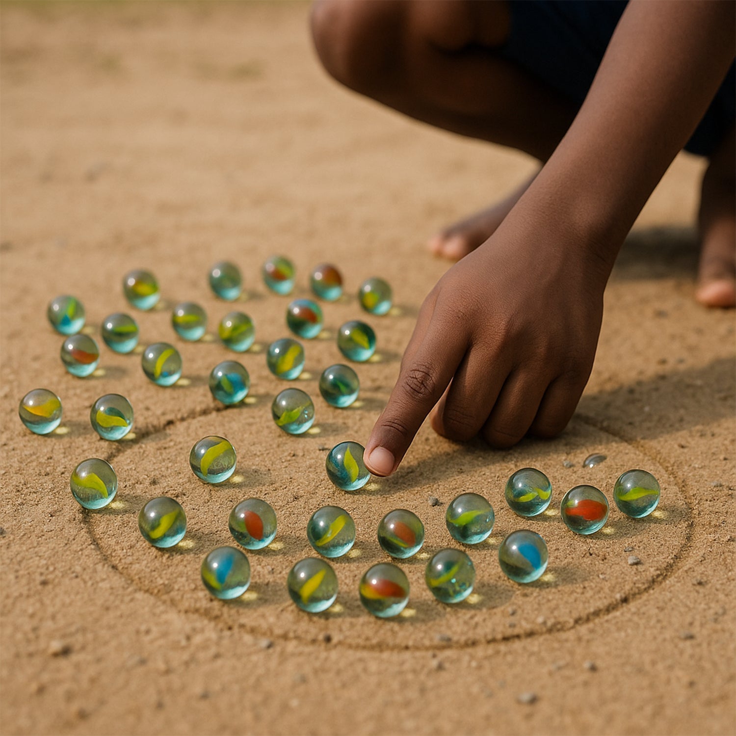 Various vibrant glass marbles in multiple colors for traditional games and decoration