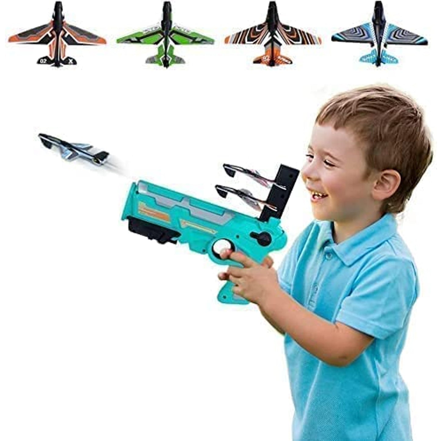 Close-up of a lightweight foam glider plane from the launcher toy set.