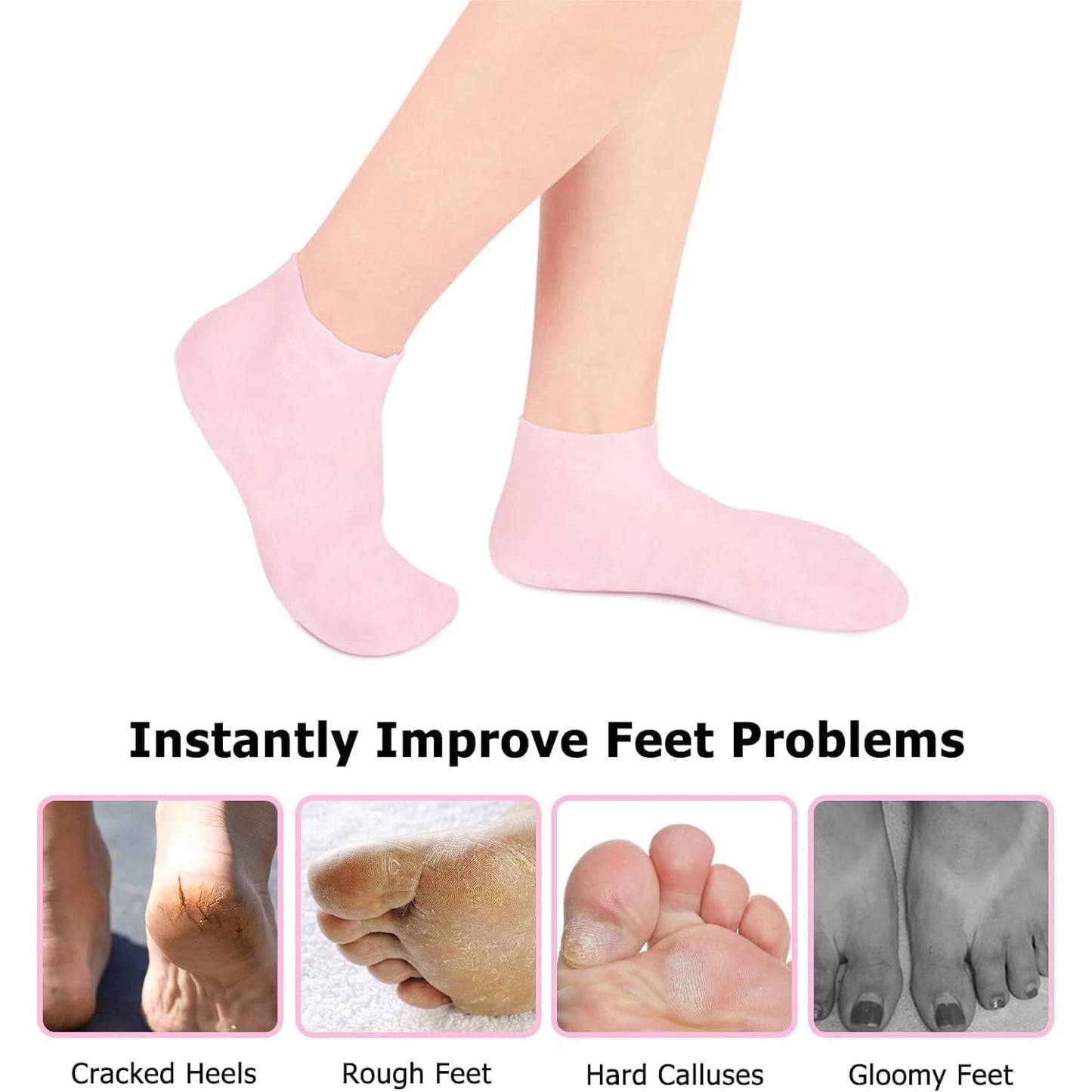 Pair of silicone moisturizing socks showing soft gel lining