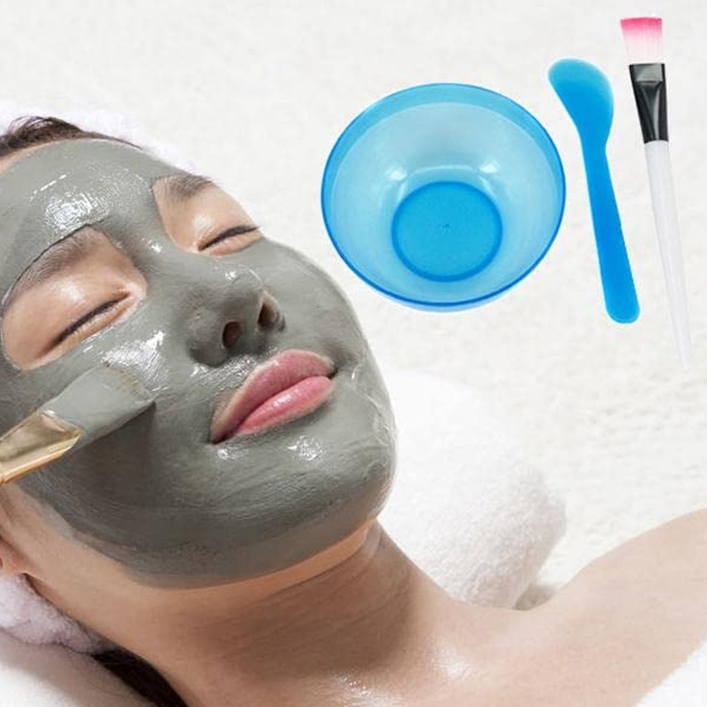 Complete set of skincare mixing tools in a bright, appealing color.
