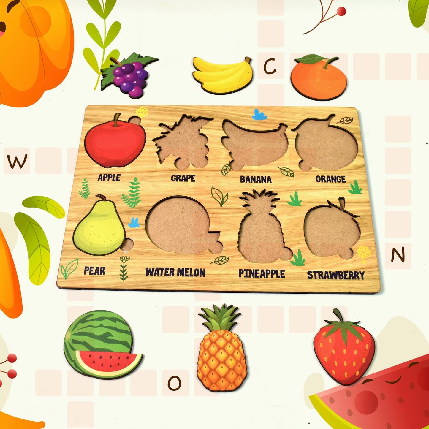 Wooden puzzle piece featuring easy-grip knob for child play