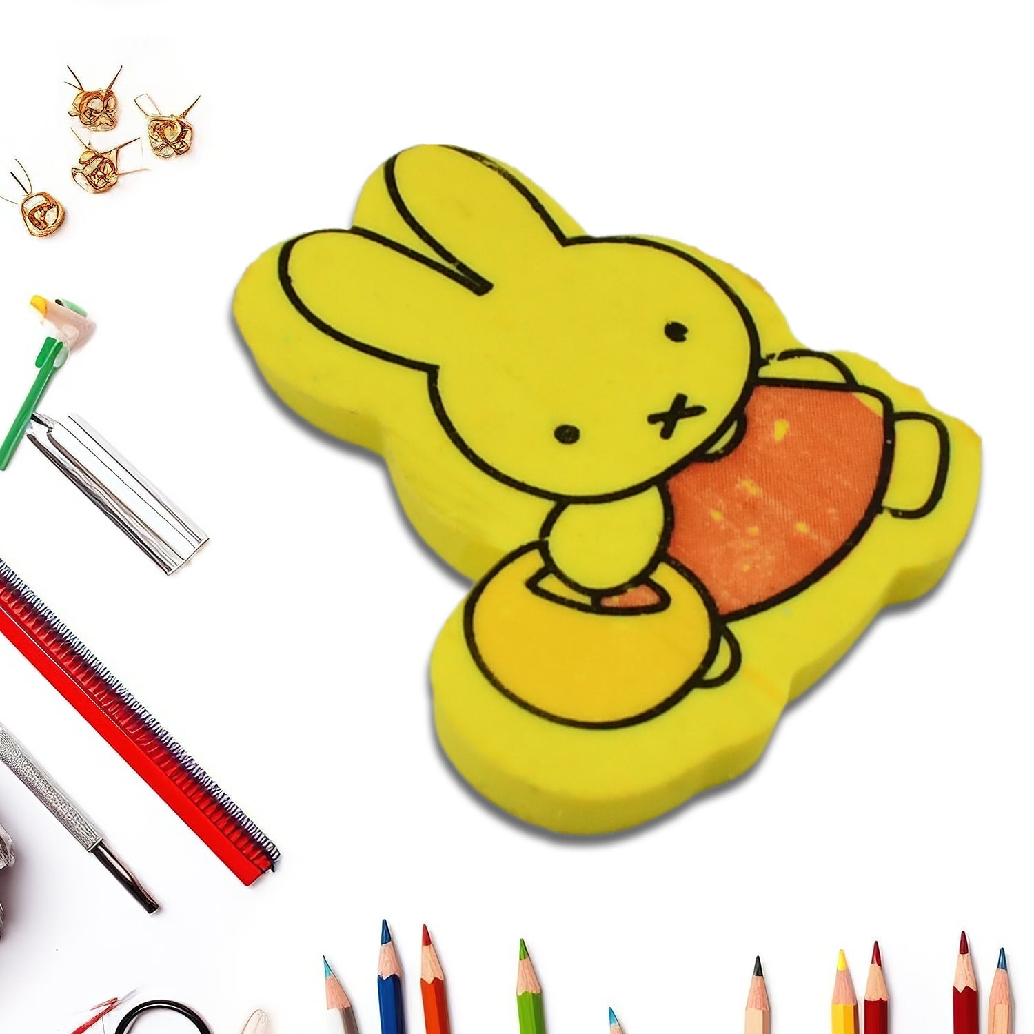 Vibrant cartoon design eraser for kids, perfect for school use.