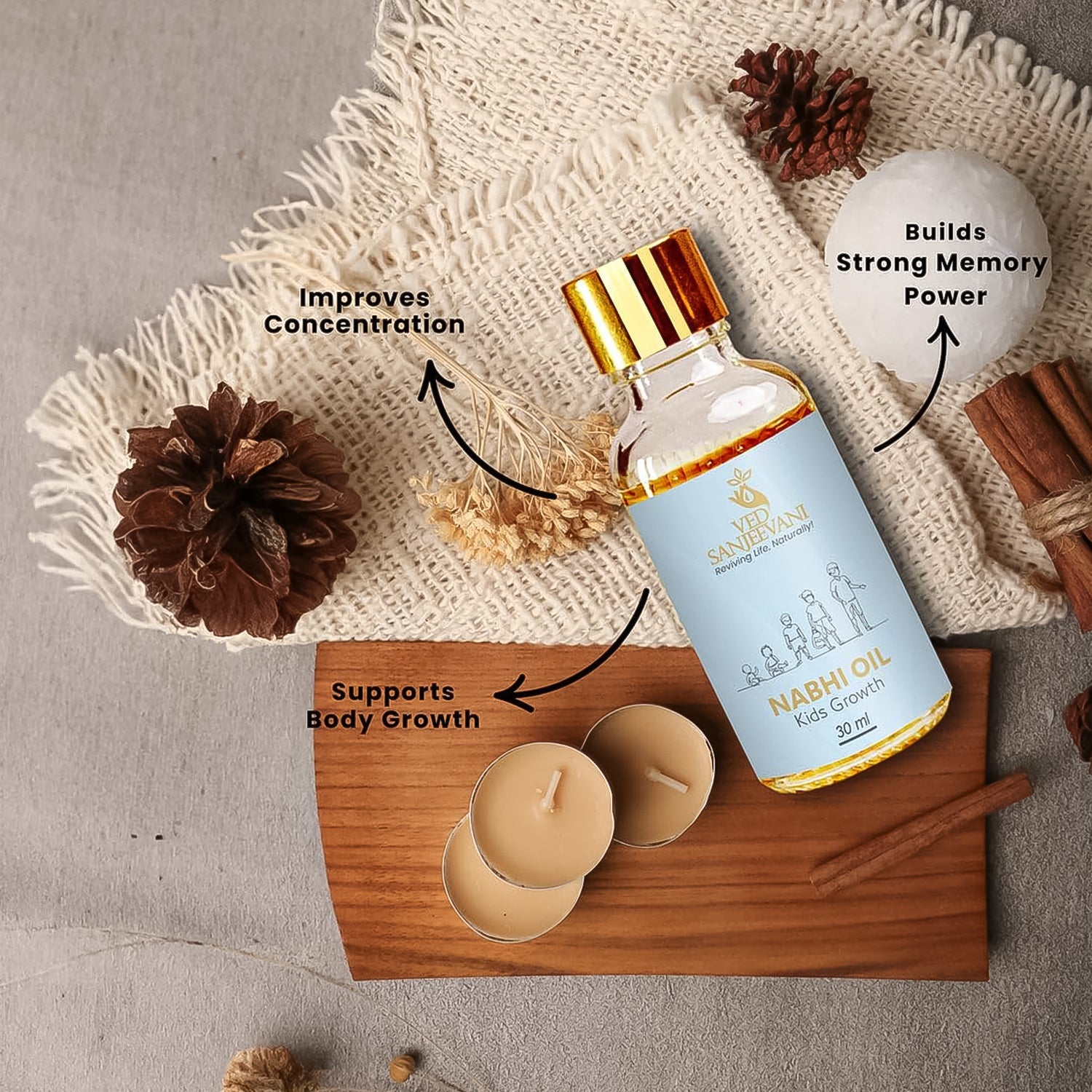 Premium packaging of Ayurvedic kids growth oil for wellness ritual