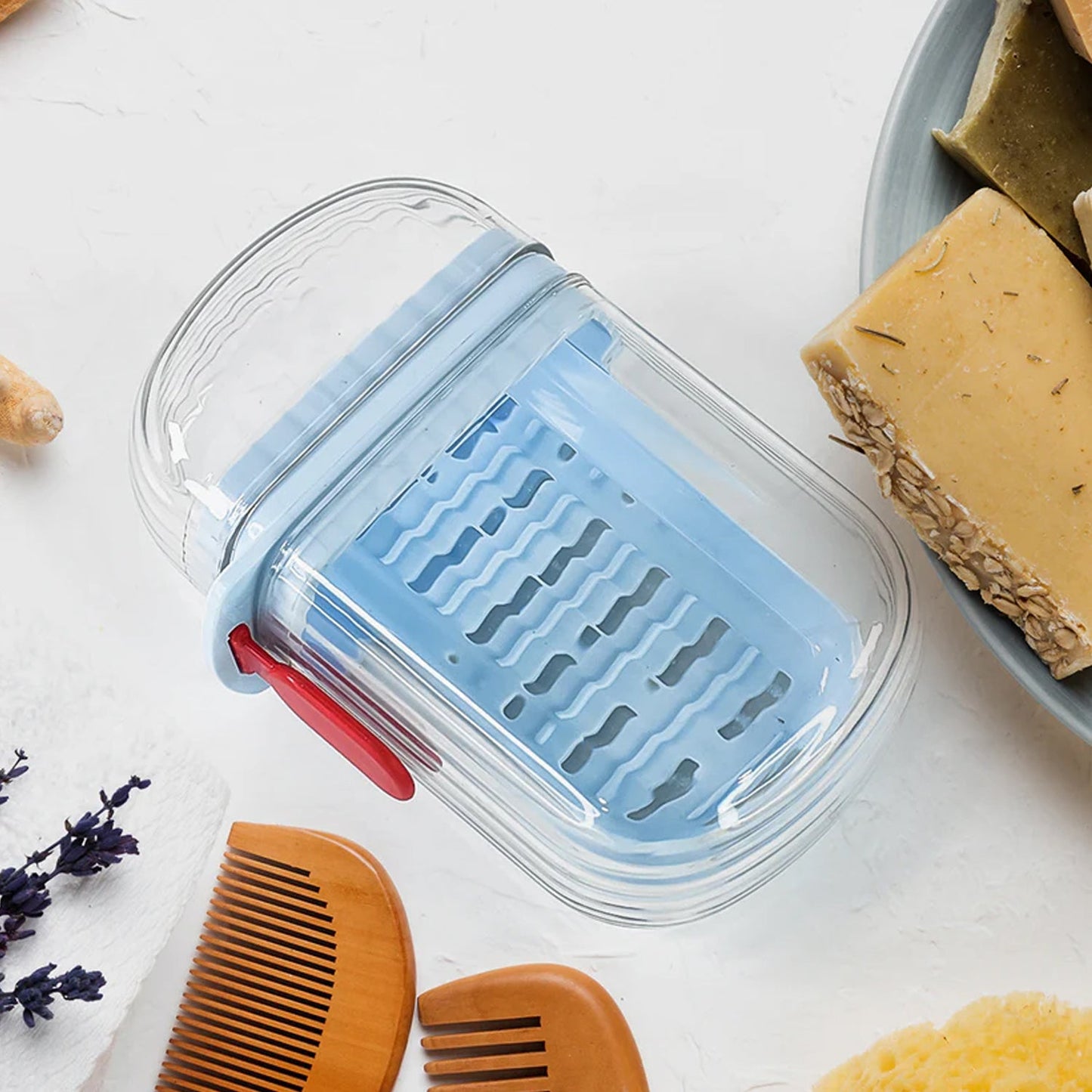 Compact soap box ideal for bathroom and travel use