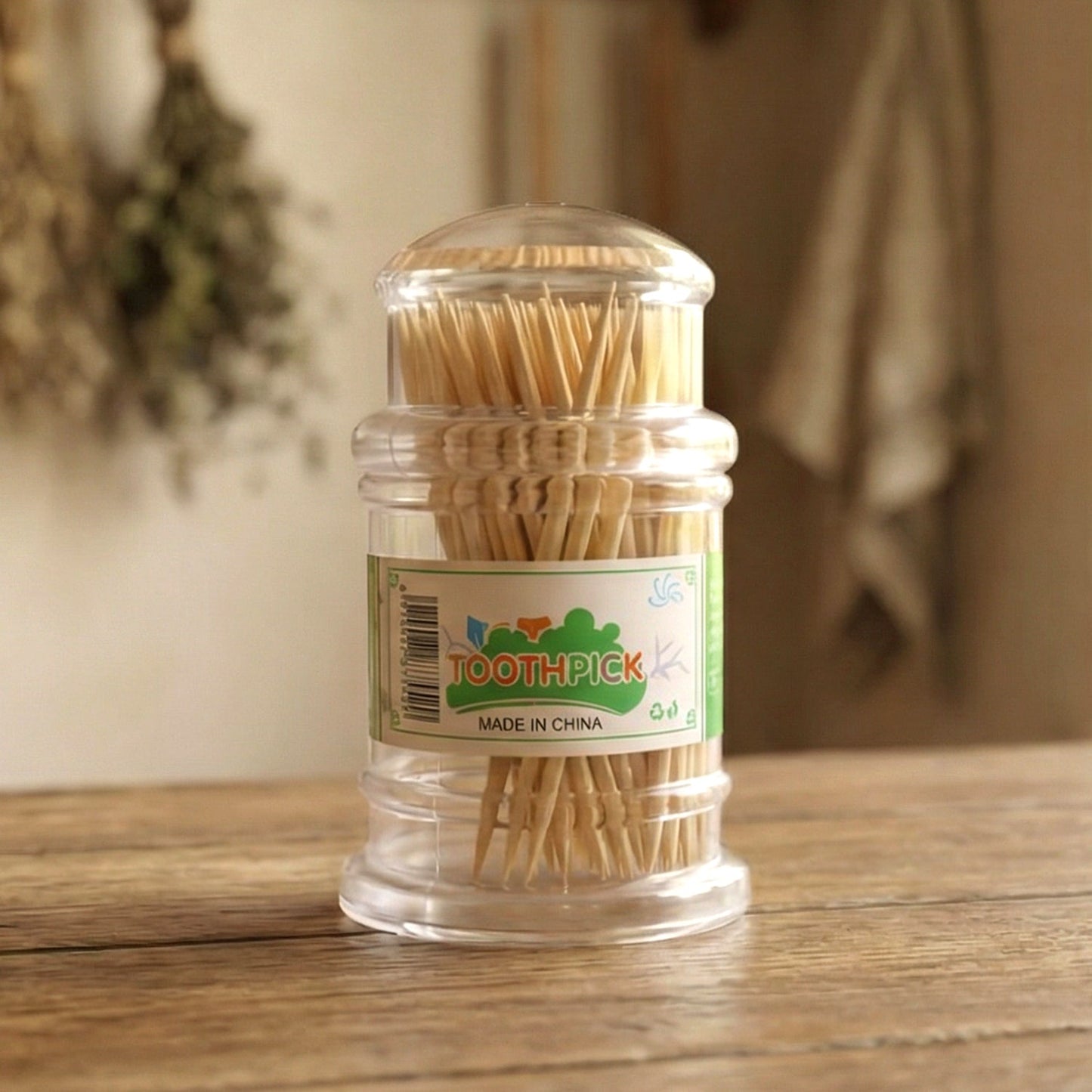 Compact wooden toothpick dispenser box for organized storage