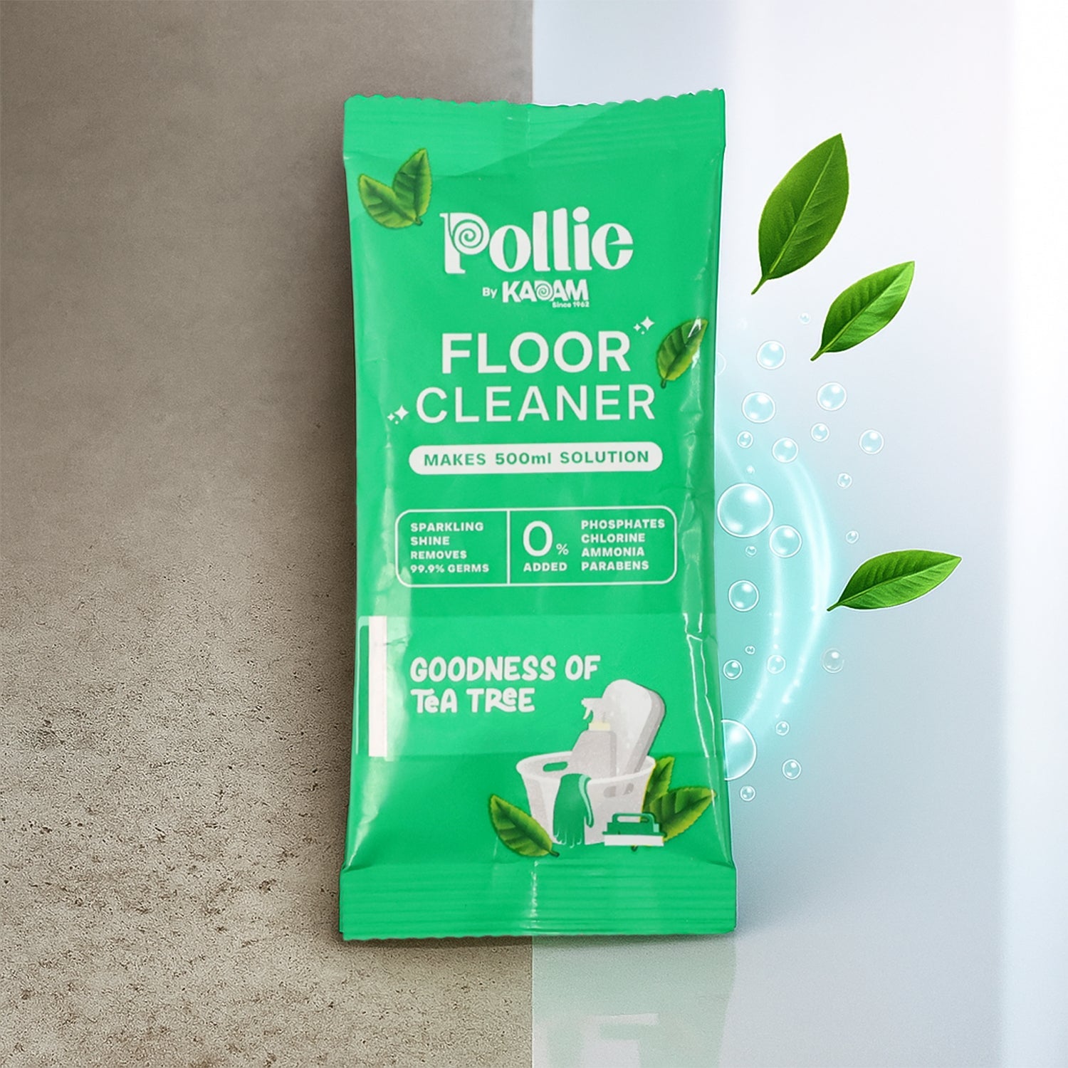 Concentrated floor cleaner sachet dissolves easily for deep cleaning