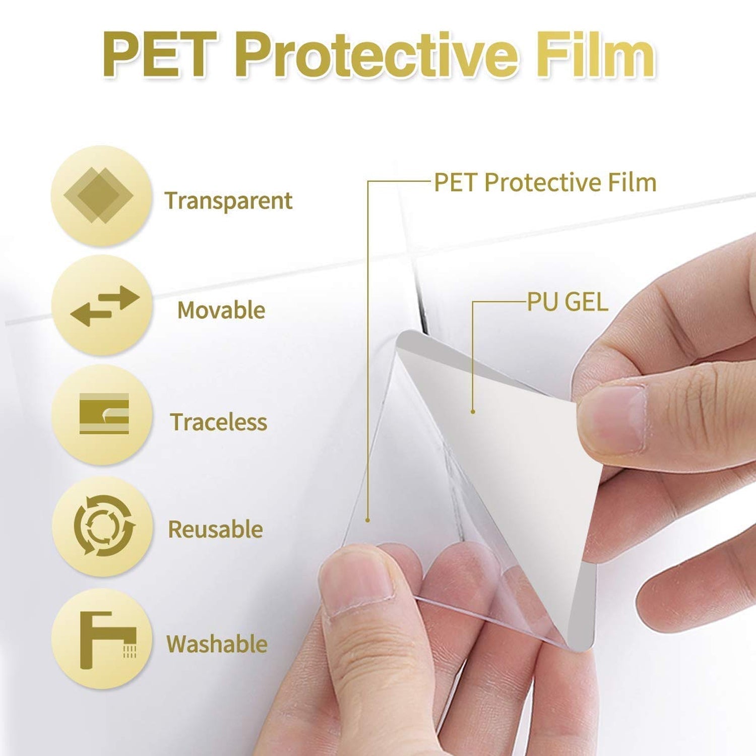 Durable and removable clear gel tape used for various household fixing tasks.