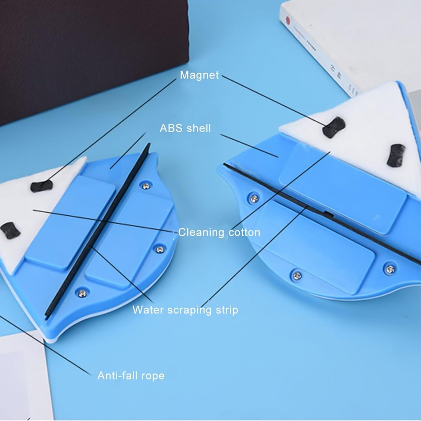 Side profile of the innovative magnetic double-face glass cleaner squeegee.