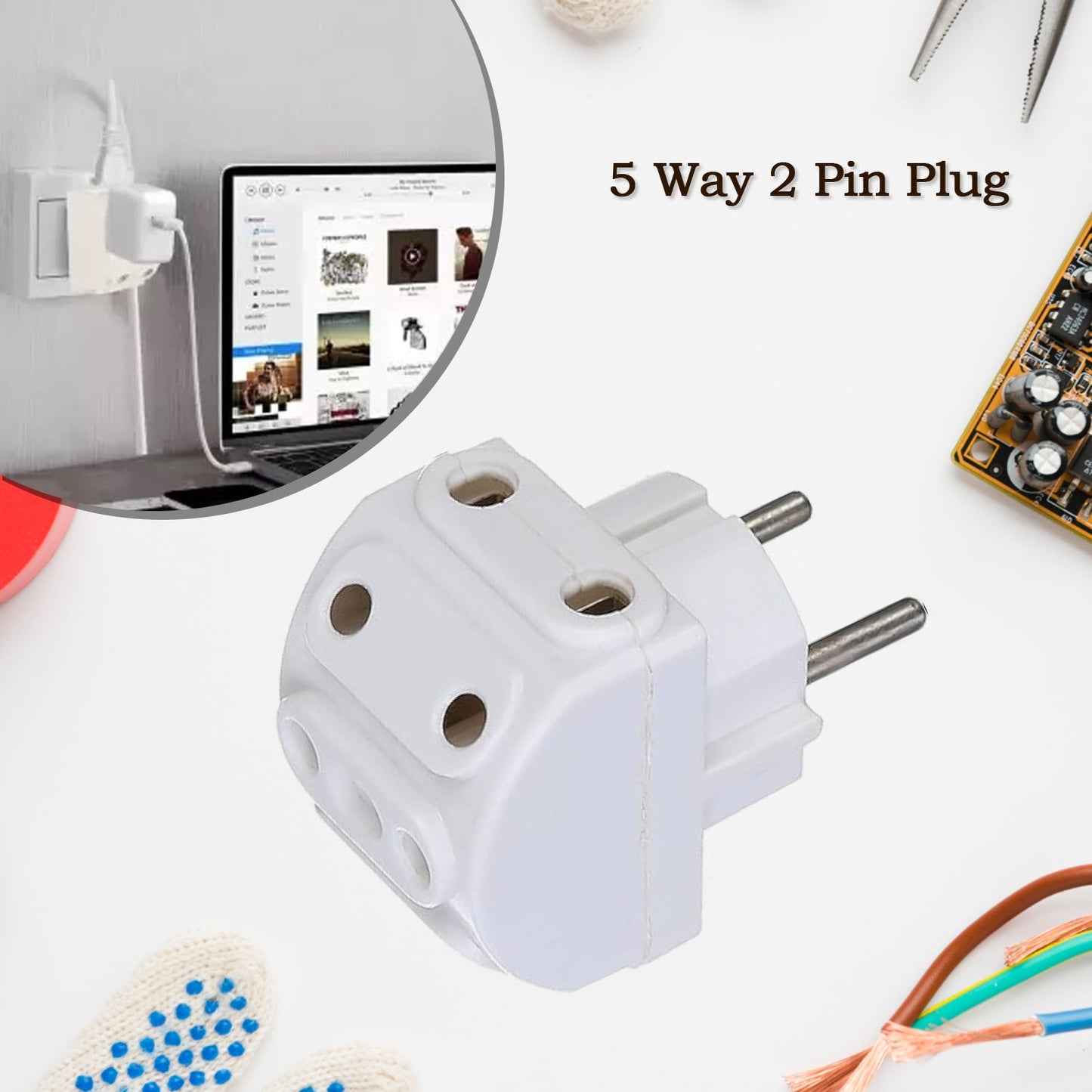Angled view of the compact Tetherix 5-Way Multi-Plug Socket.