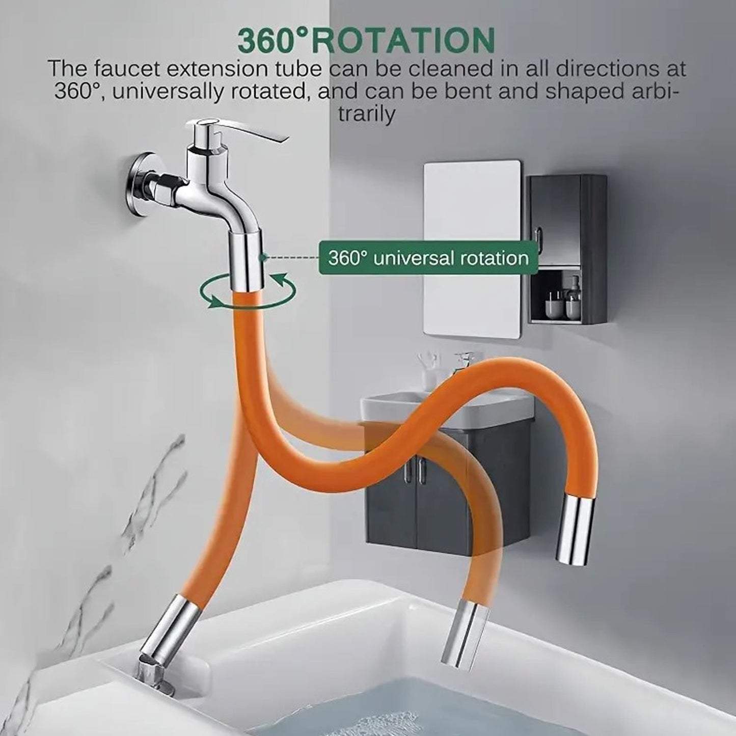 The 360° flexible water tap extender bends easily for versatile sink use.