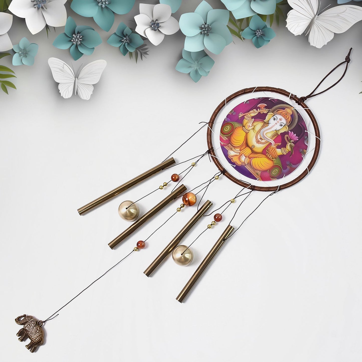Decorative detail of Ganesh Harmony wind chimes with metal bells
