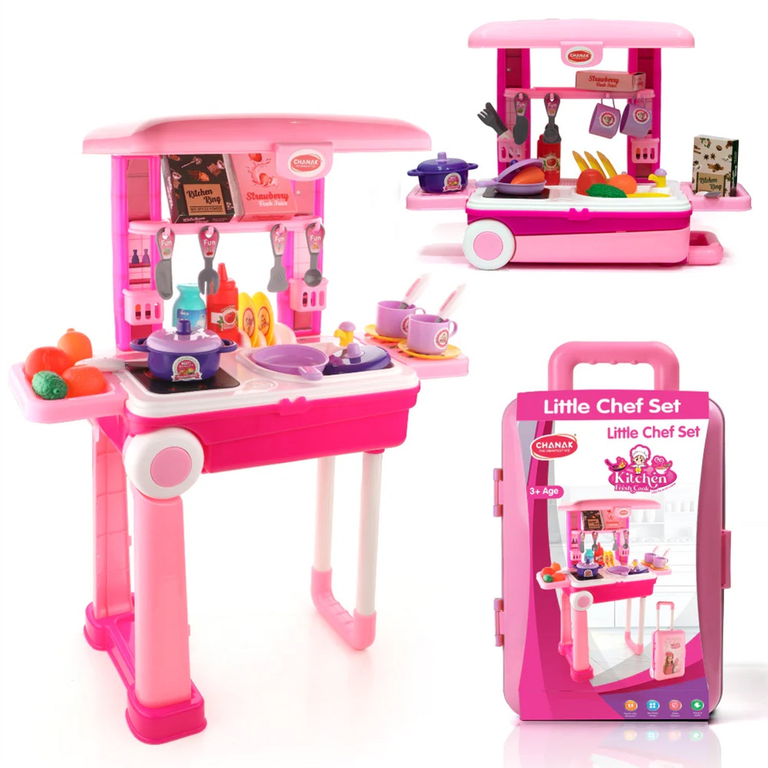 Kids kitchen set in suitcase with play food and utensils