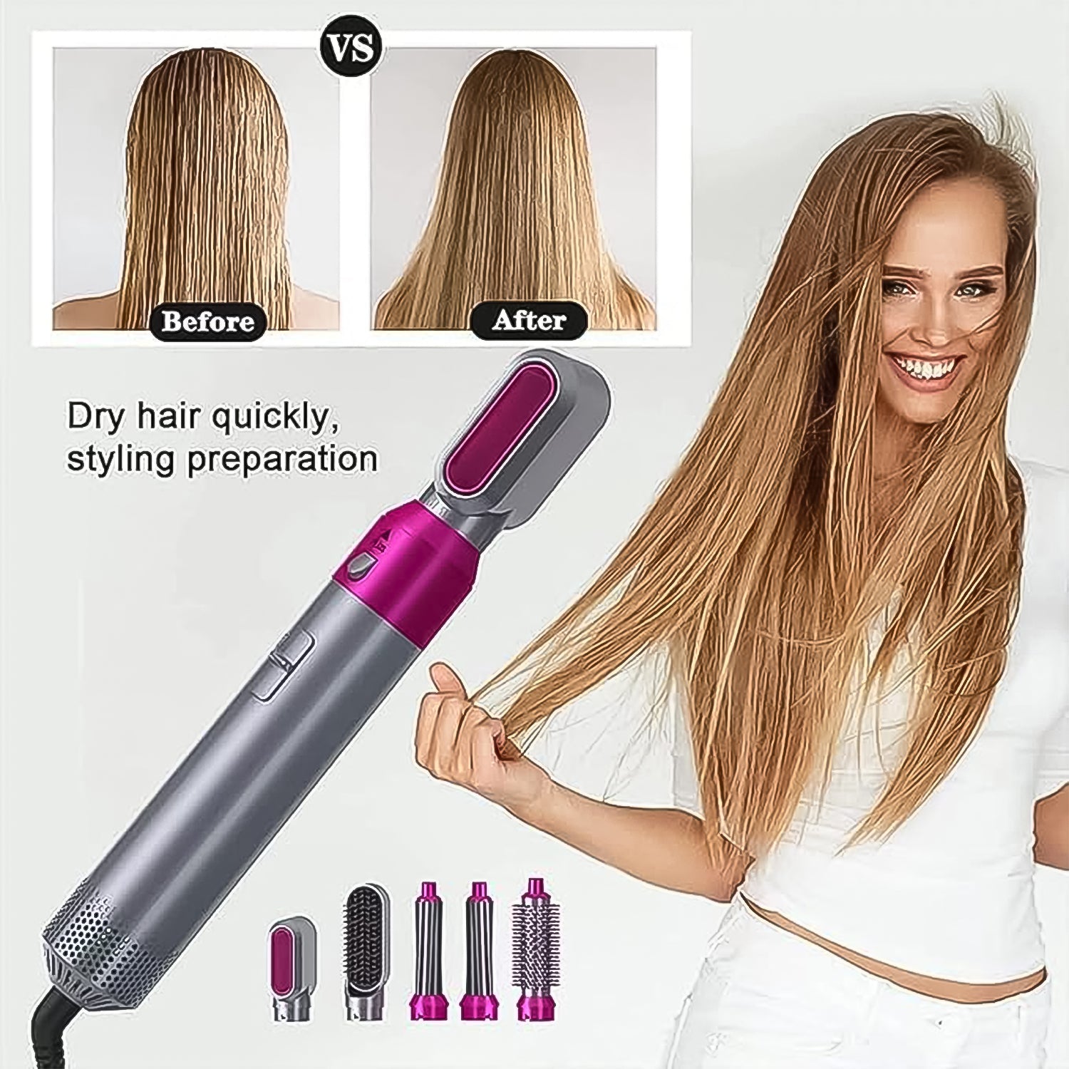 5 In 1 Hair Dryer Brush with Velva Curl attachment for curling hair