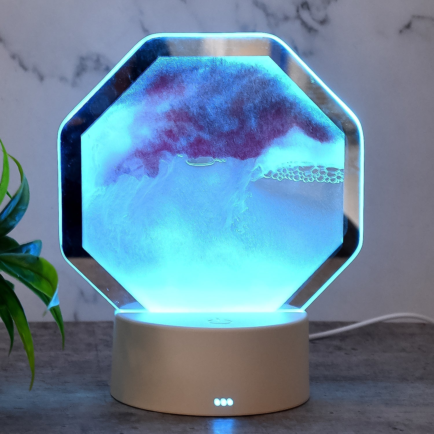 Back view of LED Moving Sand Art Lamp showing USB port and control buttons