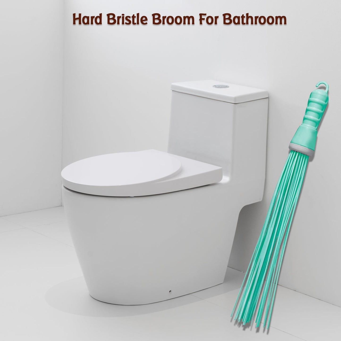 Versatile plastic broom featuring hard bristles, suitable for both wet and dry cleaning tasks.