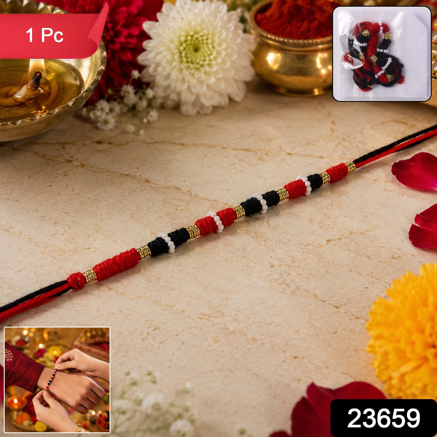 Handmade pearl beaded rakhi with ethnic design for Raksha Bandhan