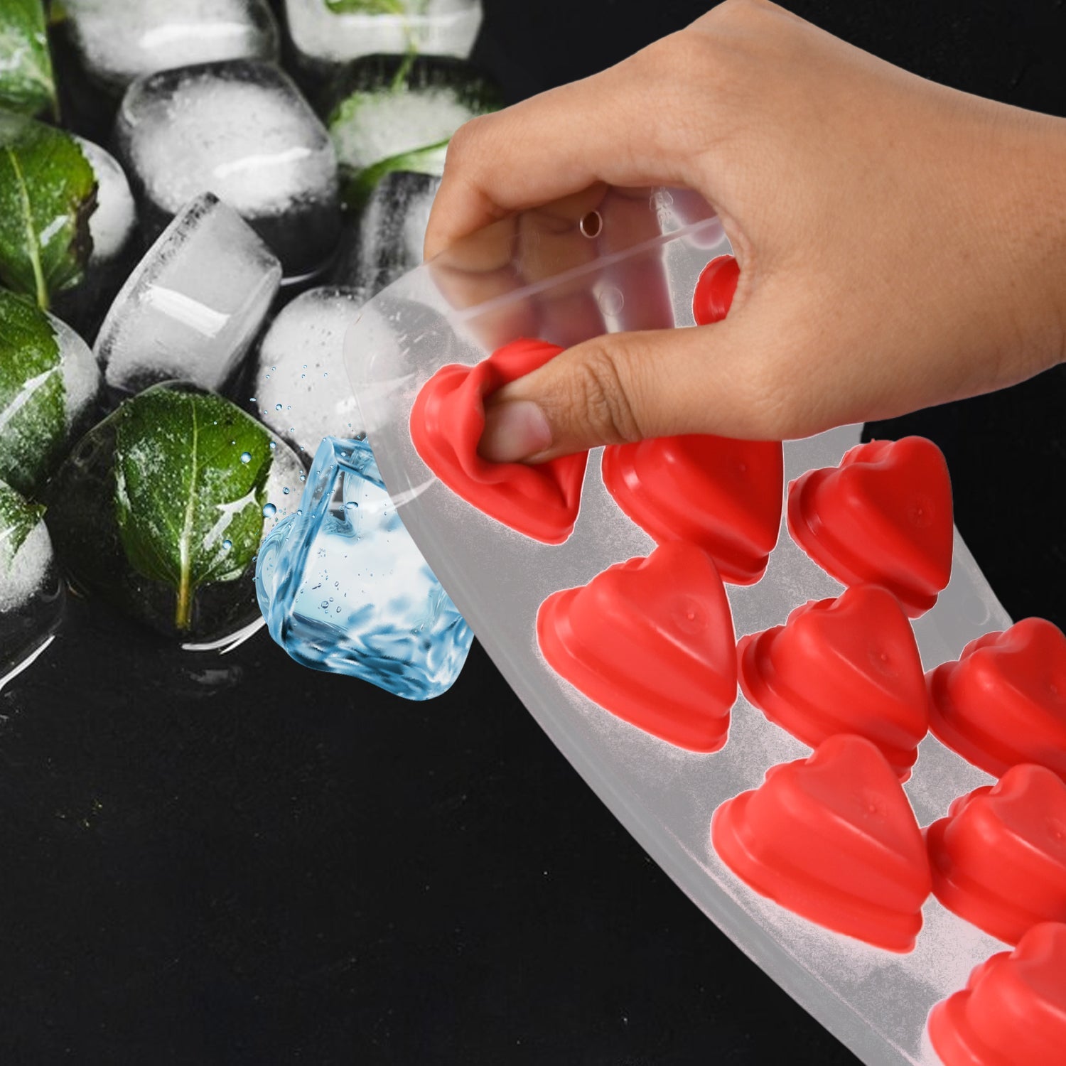 Silicone ice cube tray placed on a kitchen counter.