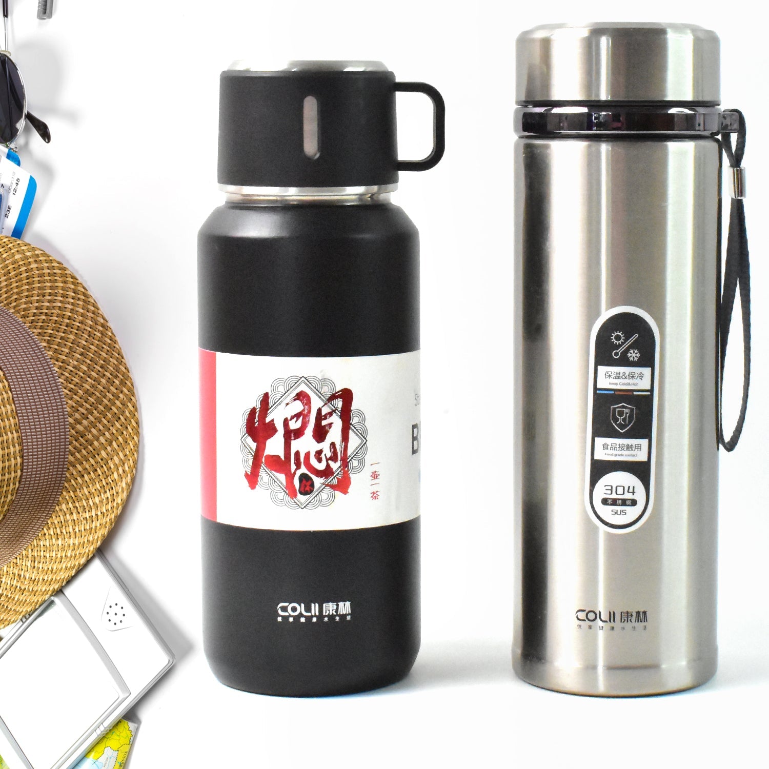 Durable stainless steel water bottle keeping drinks hot or cold for hours.